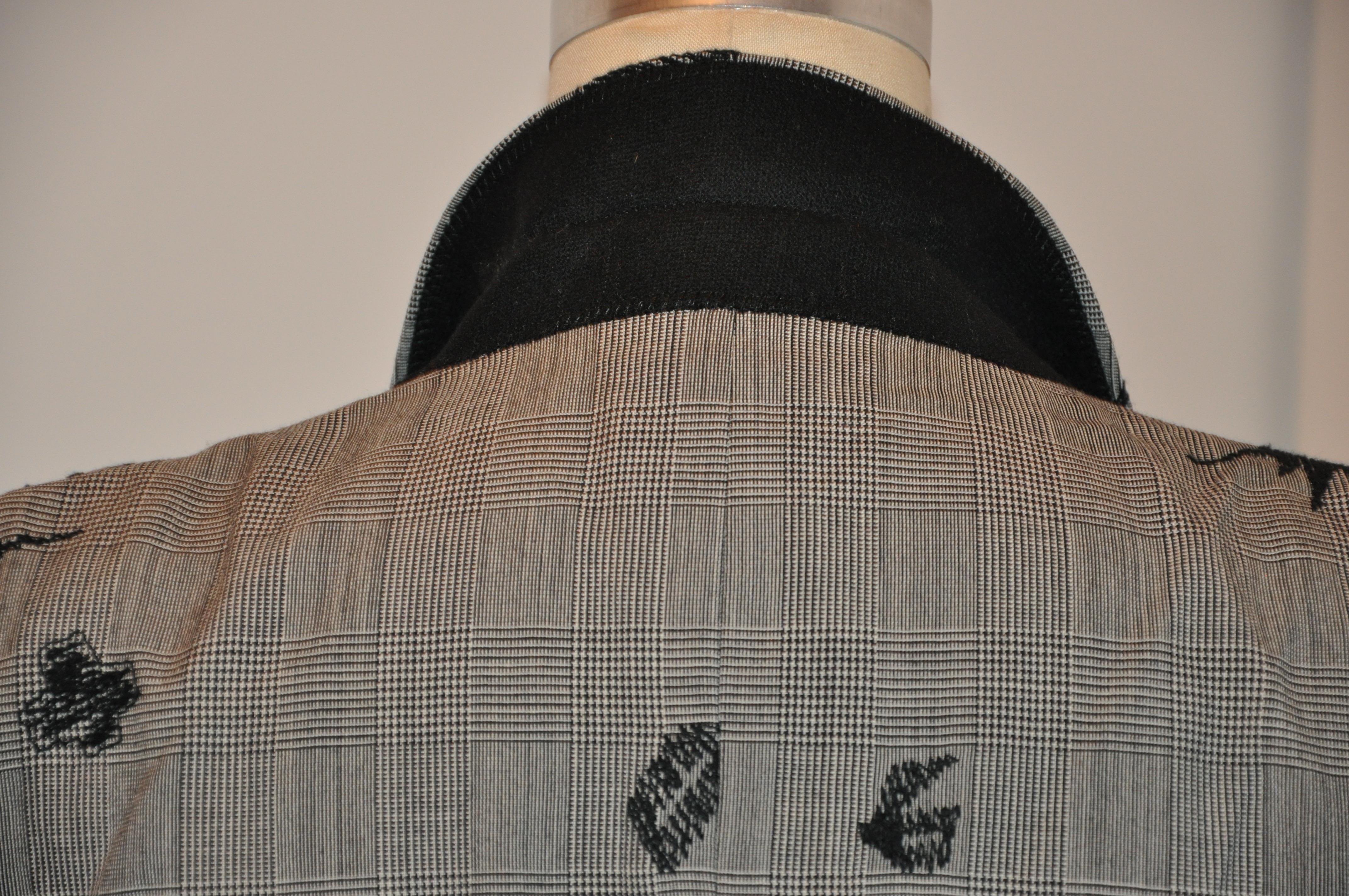 Comme des Garcons Black & Ivory Checkered Detailed Hand-Embroidered Accent Coat For Sale 6