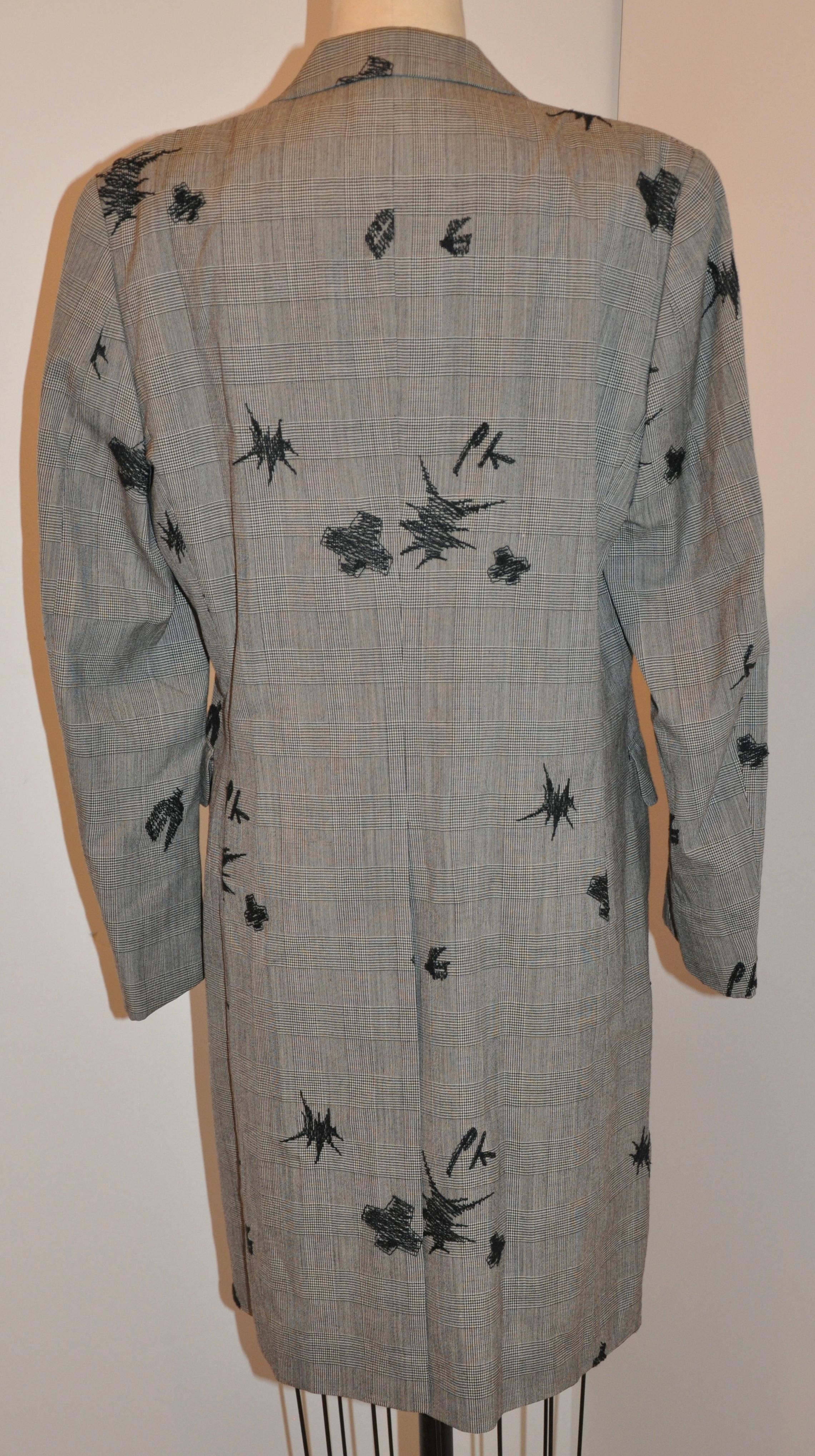 Comme des Garcons Black & Ivory Checkered Detailed Hand-Embroidered Accent Coat For Sale 3