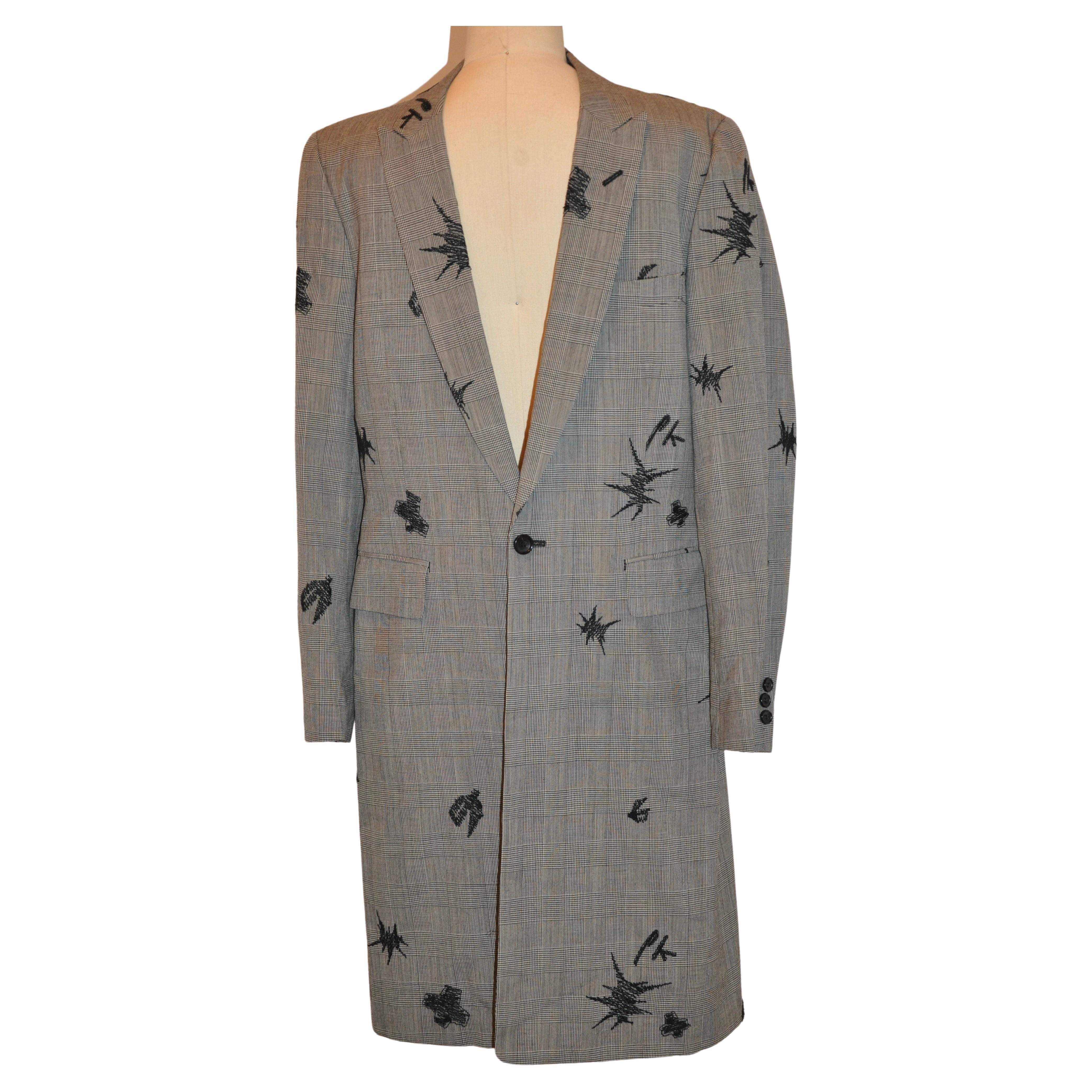 Comme des Garcons Black & Ivory Checkered Detailed Hand-Embroidered Accent Coat For Sale