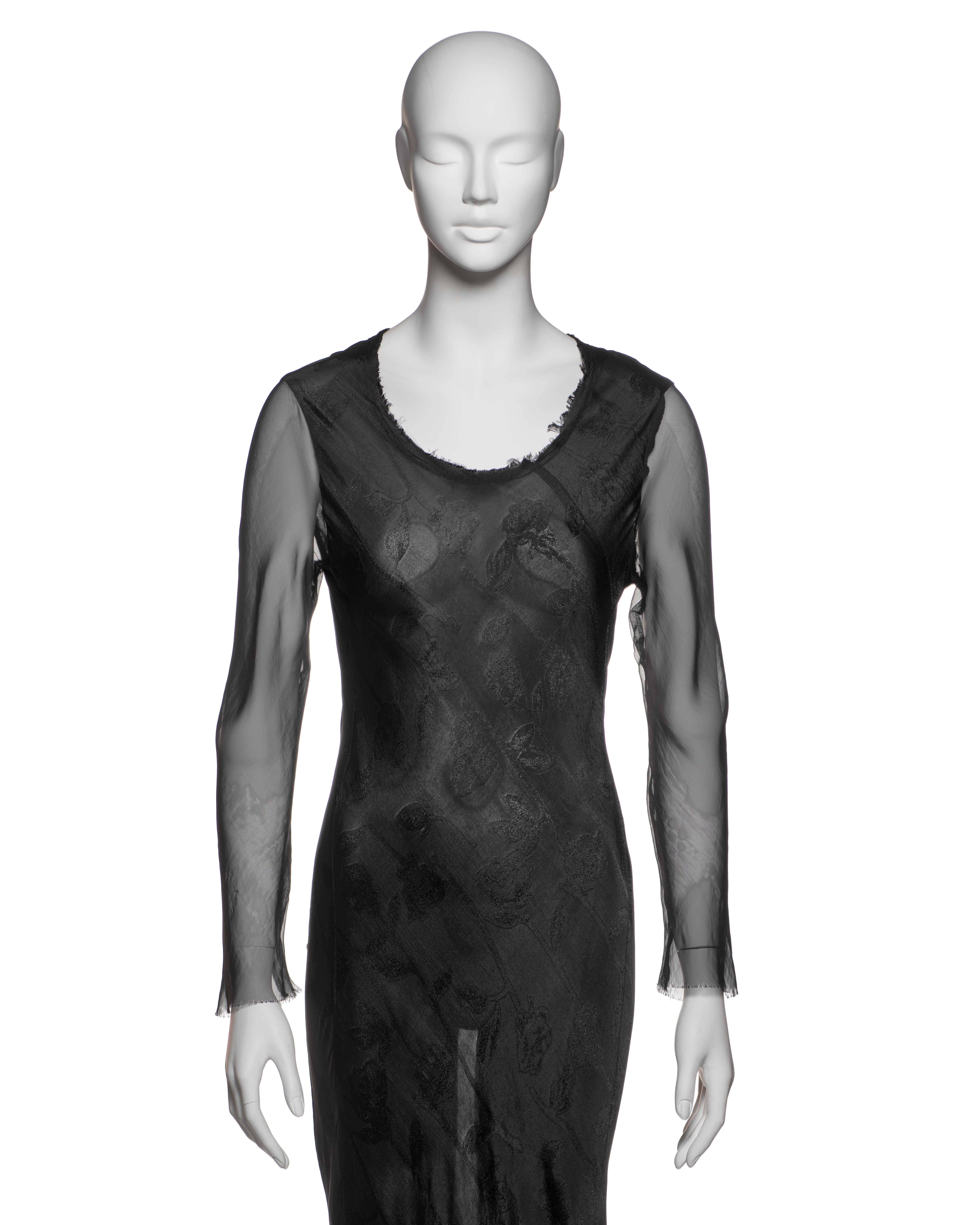 Comme des Garçons Black Jacquard Dress with Silk Chiffon Sleeves, FW 1993 In Good Condition For Sale In London, GB