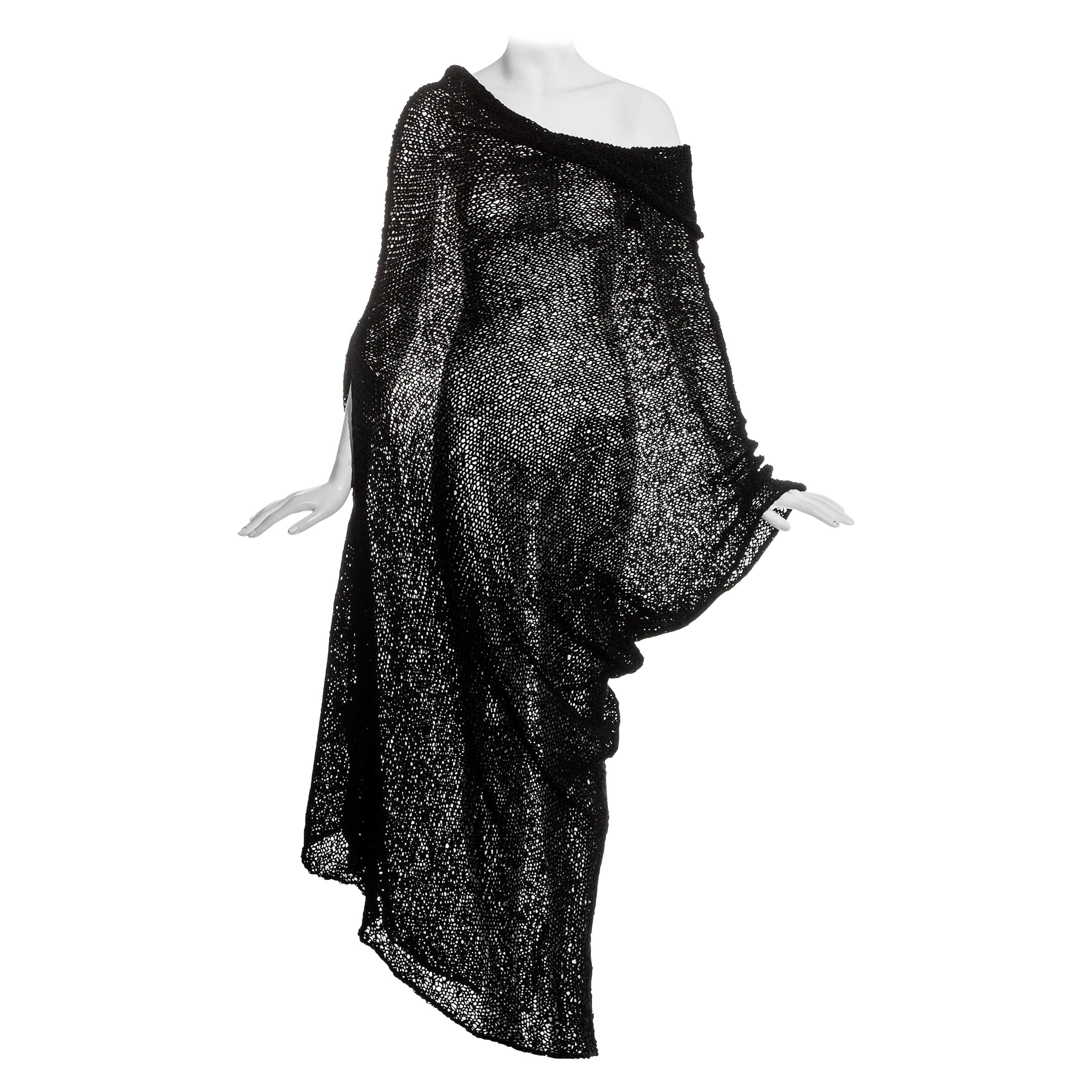 Comme des Garcons Schwarzes gestricktes Kleid aus Rohseide, ss 1984