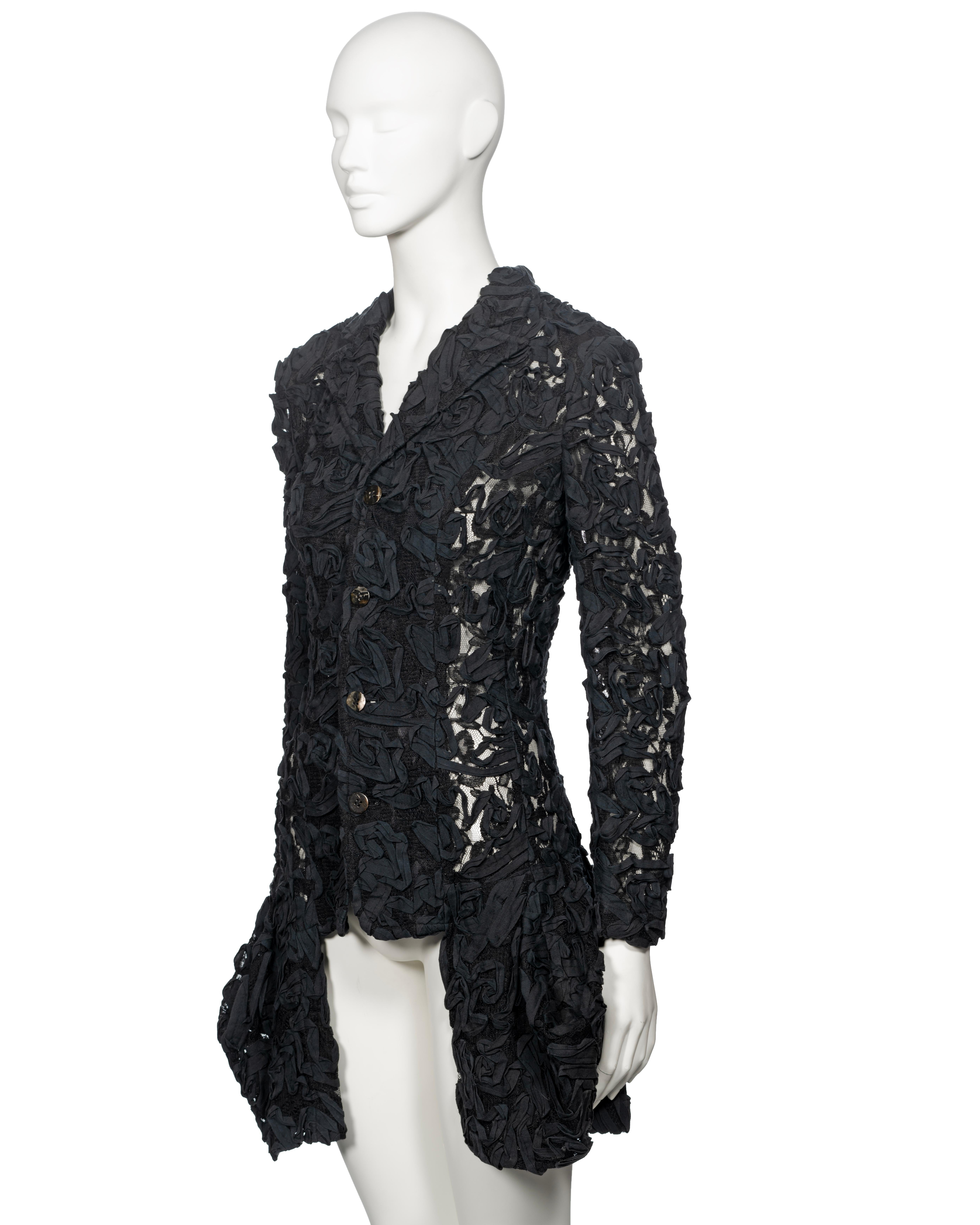 Comme des Garçons Black Lace Bubble Hem Jacket With Ribbon Embroidery, ss 1987 For Sale 7