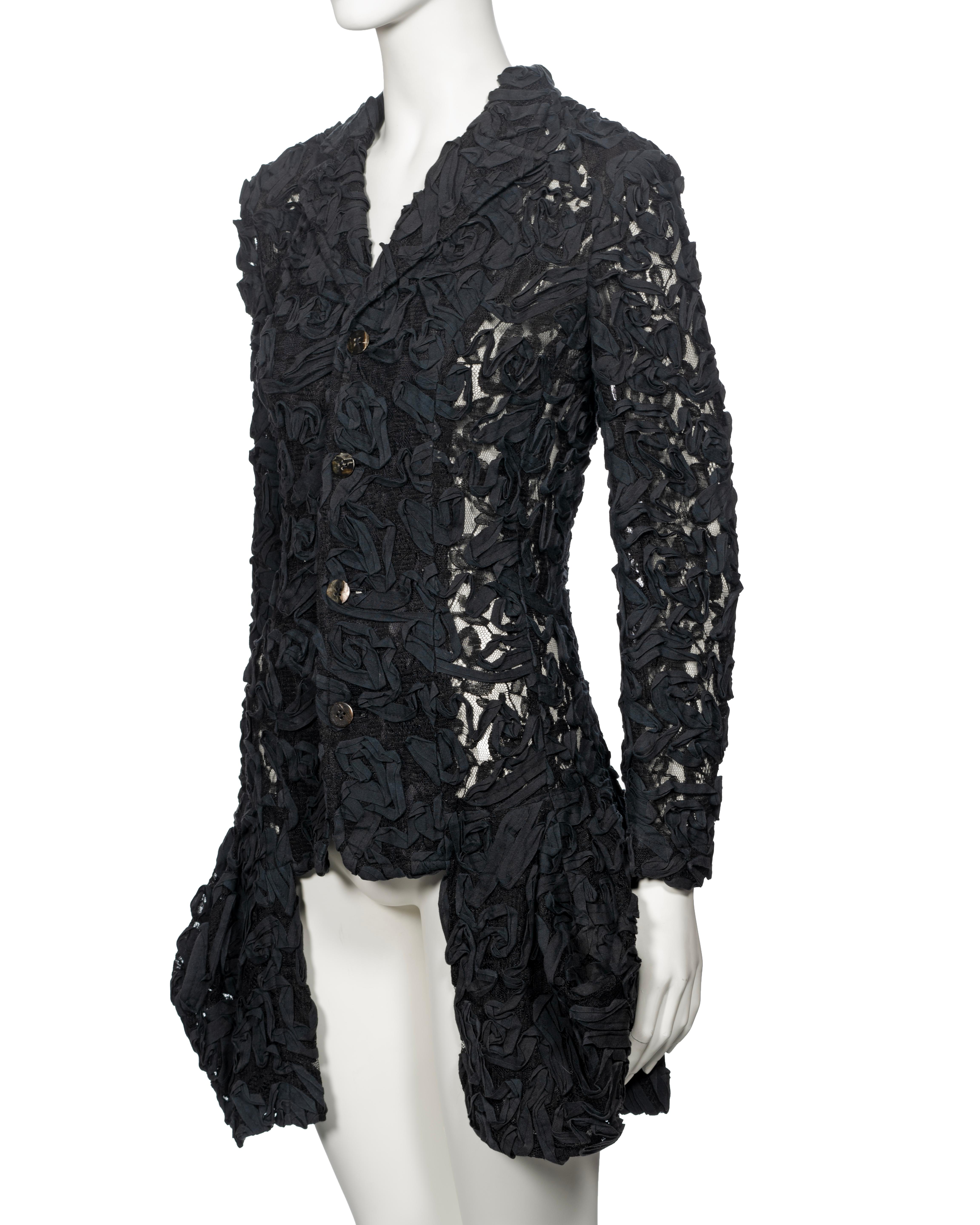 Comme des Garçons Black Lace Bubble Hem Jacket With Ribbon Embroidery, ss 1987 For Sale 8