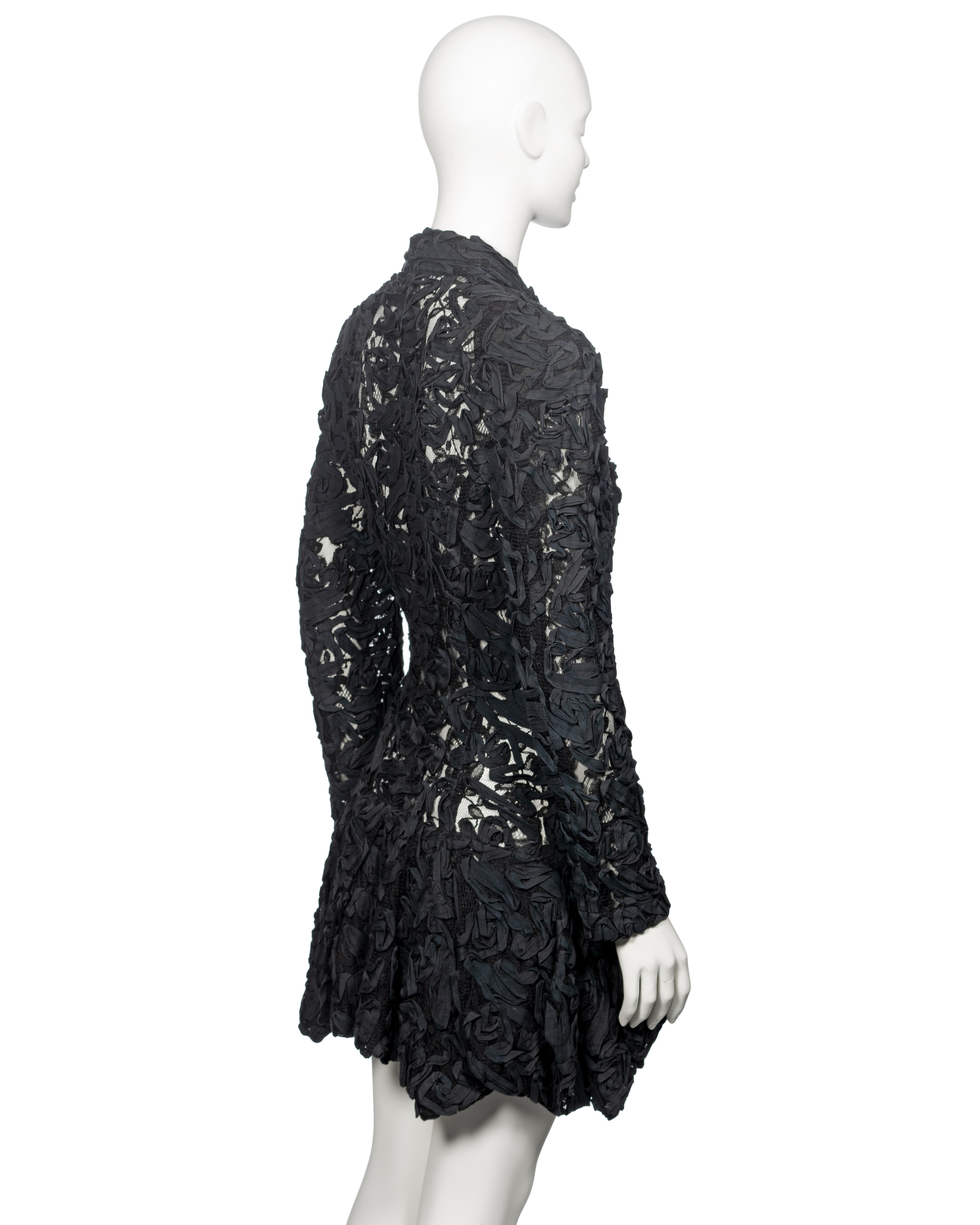 Comme des Garçons Black Lace Bubble Hem Jacket With Ribbon Embroidery, ss 1987 For Sale 9