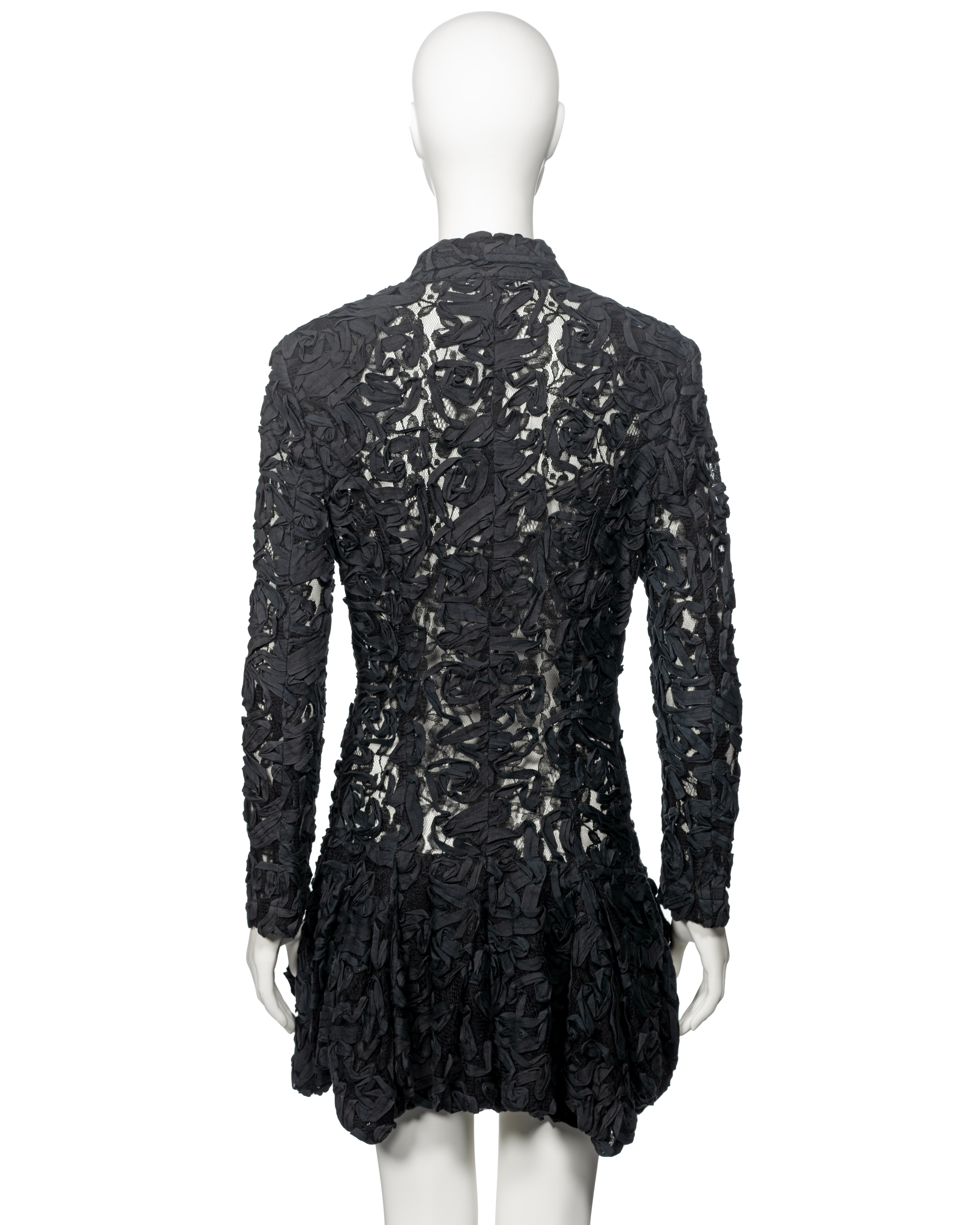 Comme des Garçons Black Lace Bubble Hem Jacket With Ribbon Embroidery, ss 1987 For Sale 11