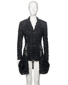 Comme des Garçons Black Lace Bubble Hem Jacket With Ribbon Embroidery, ss 1987