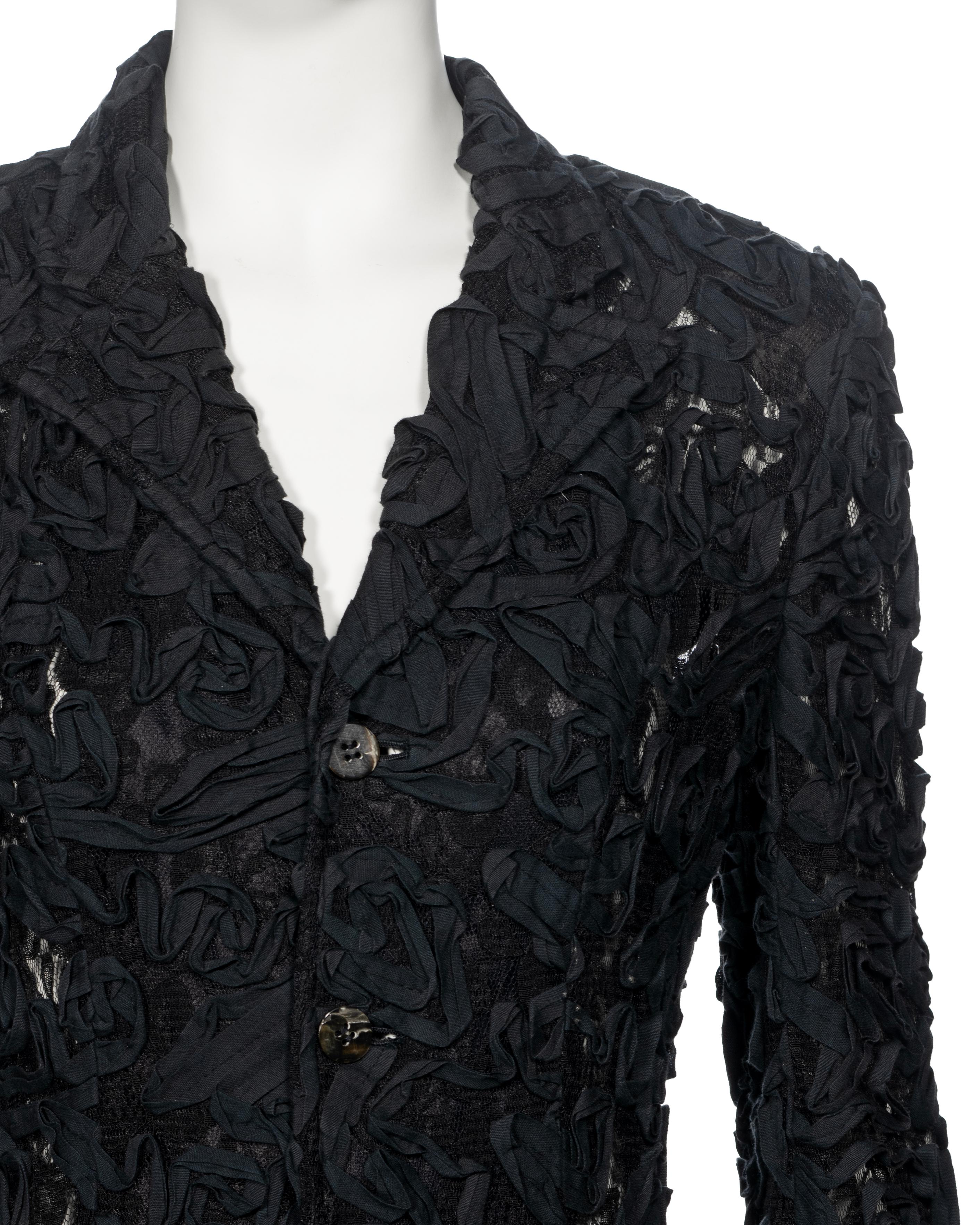 Women's Comme des Garçons Black Lace Bubble Hem Jacket With Ribbon Embroidery, ss 1987 For Sale