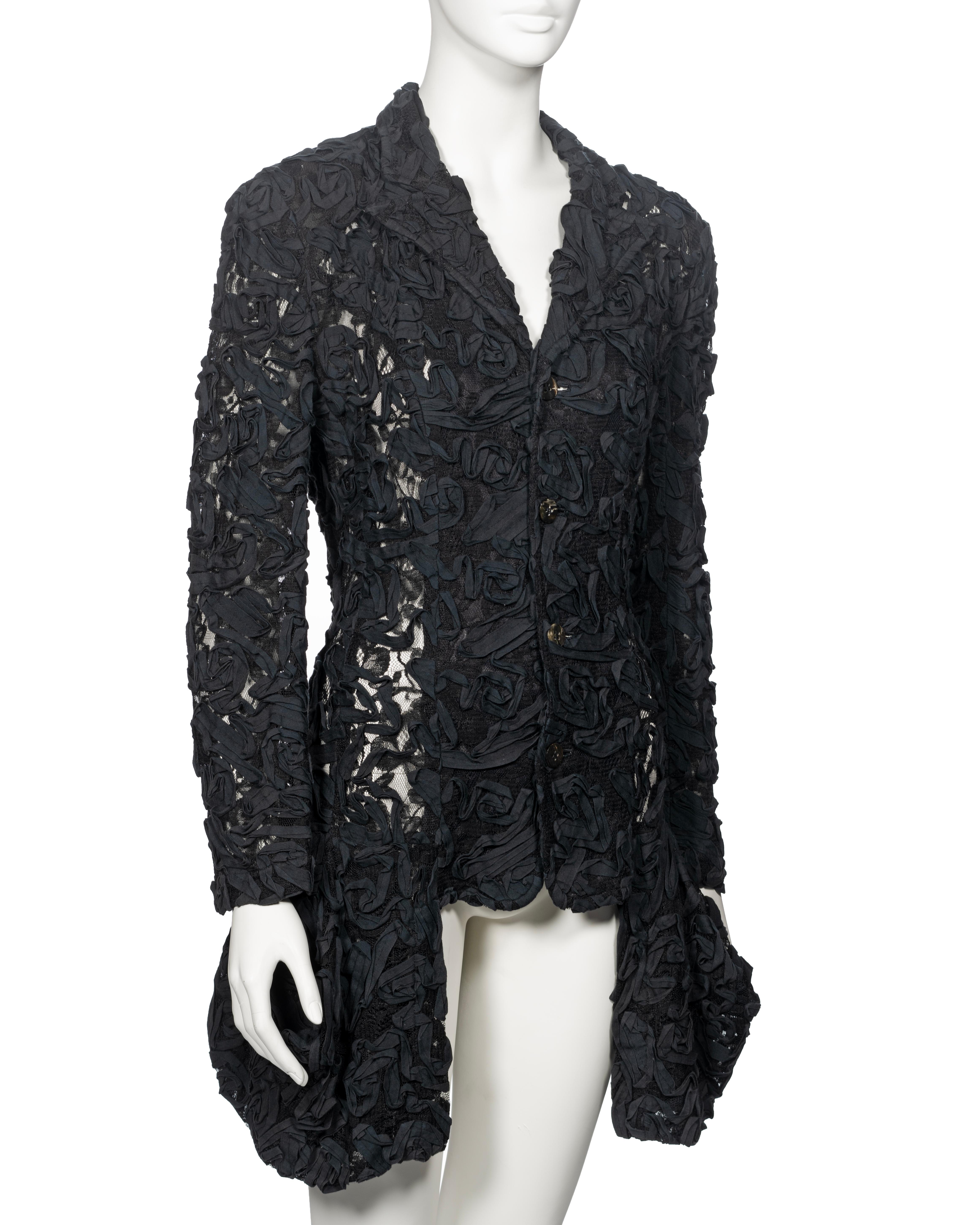 Comme des Garçons Black Lace Bubble Hem Jacket With Ribbon Embroidery, ss 1987 For Sale 4