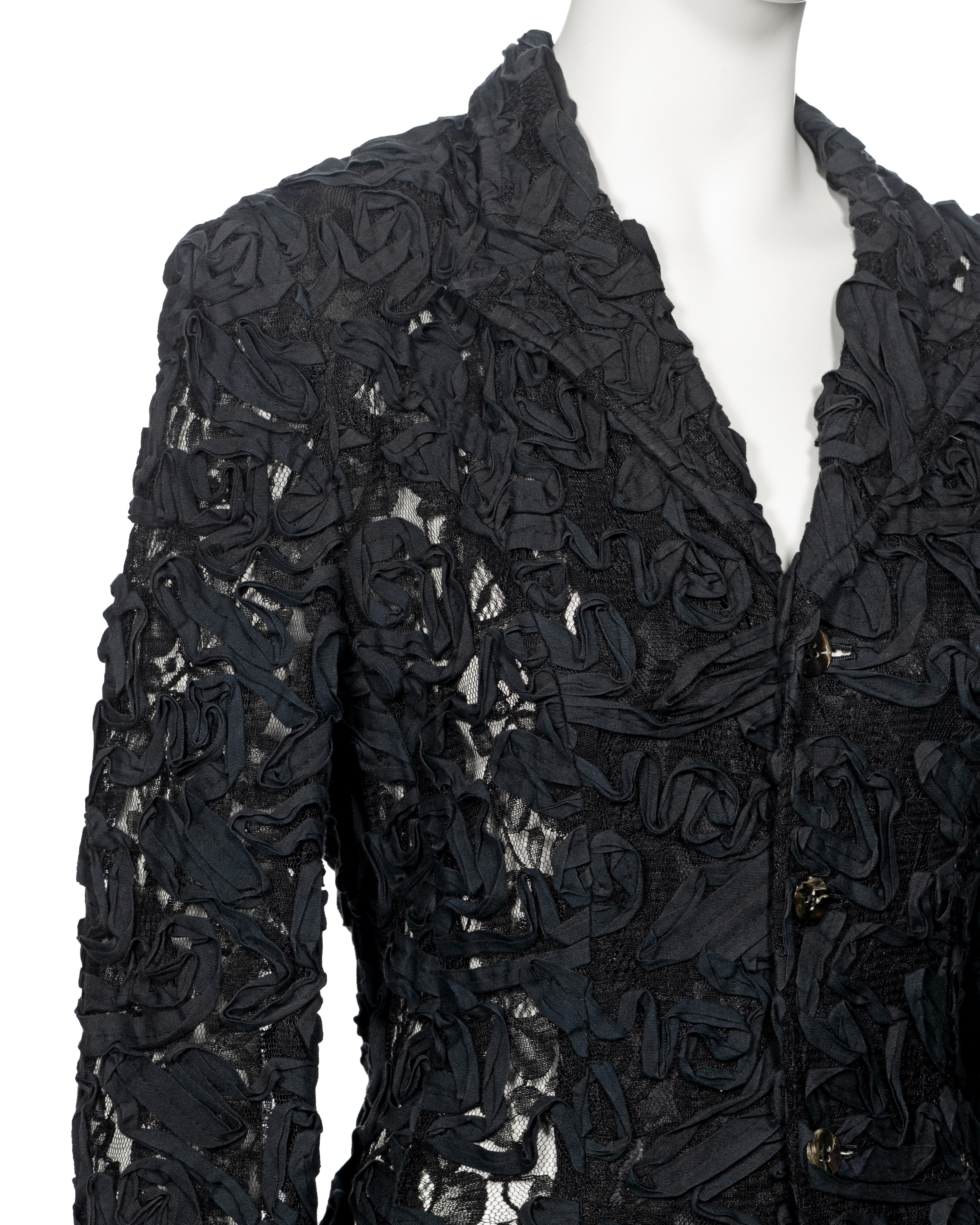 Comme des Garçons Black Lace Bubble Hem Jacket With Ribbon Embroidery, ss 1987 For Sale 5