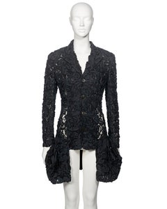 Comme des Garçons Black Lace Bubble Hem Jacket With Ribbon Embroidery, ss 1987
