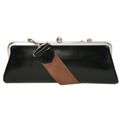 COMME DES GARCONS black leather cross body bag with silver 'kiss lock' frame
