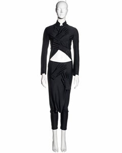 Comme des Garçons black lycra jacket and pants with padded hand motifs, fw 2007