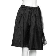 Comme des Garcons Black Mesh & Floral Embroidered Silk Ruffled Detailed Skirt S