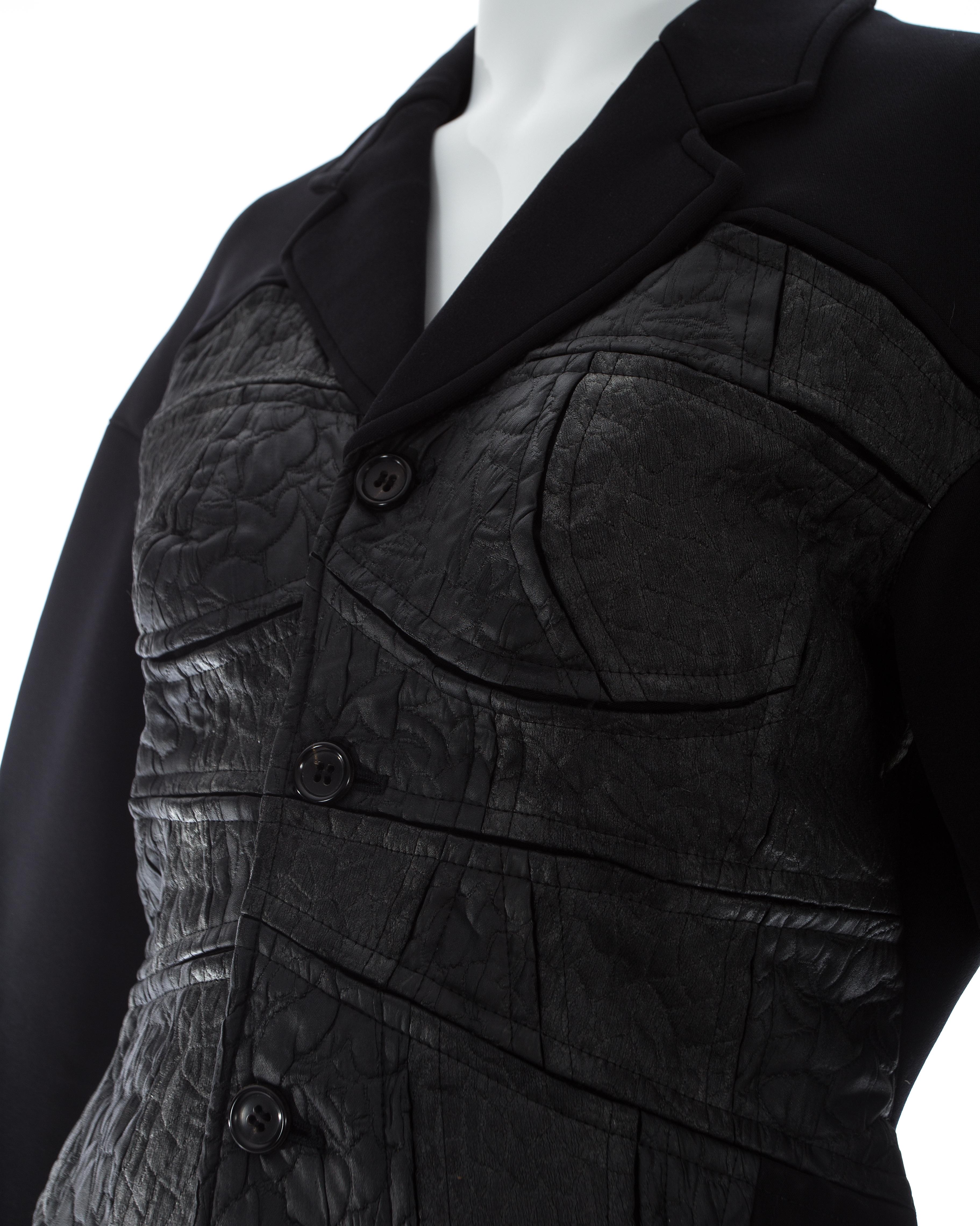 Comme des Garcons black neoprene jacket with satin brocade appliqué, fw 1990 For Sale 1