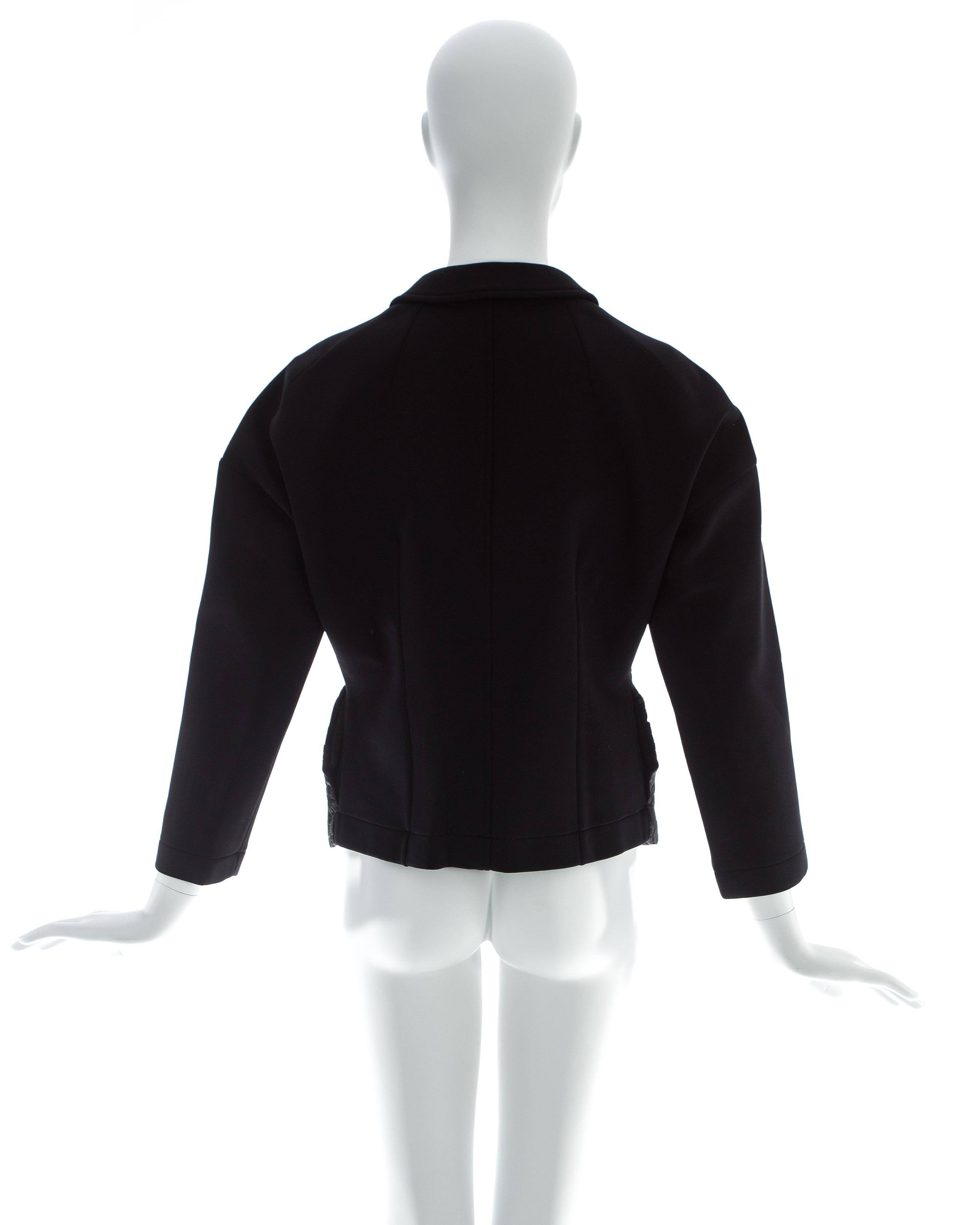 Comme des Garcons black neoprene jacket with satin brocade appliqué, fw 1990 For Sale 2