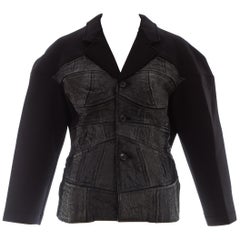 Comme des Garcons black neoprene jacket with satin brocade appliqué, fw 1990