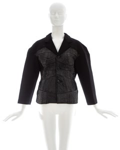 Comme des Garcons black neoprene jacket with satin brocade appliqué, fw 1990