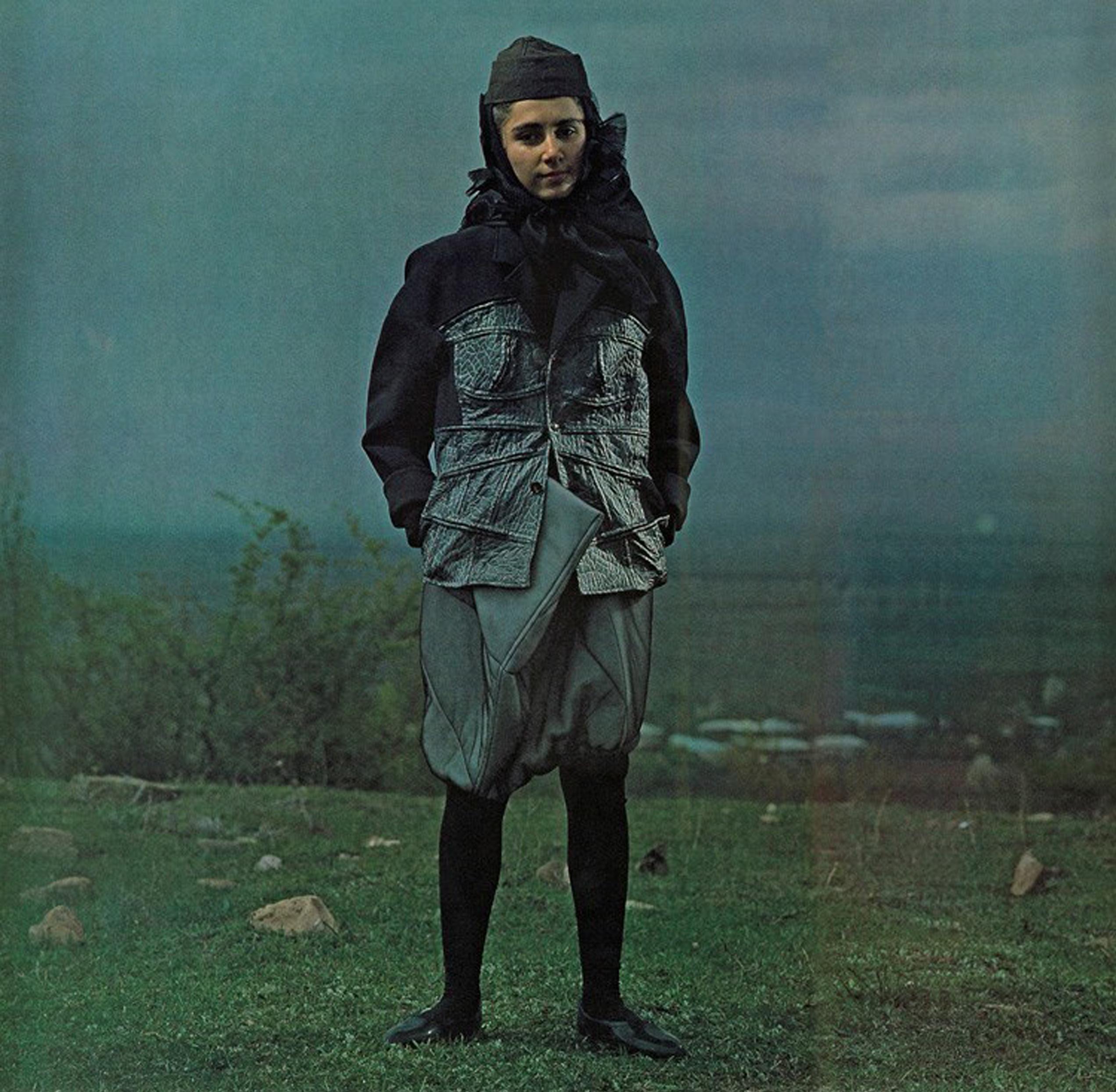 Comme des Garcons black neoprene jacket with satin brocade appliqué, fw 1990 For Sale 2