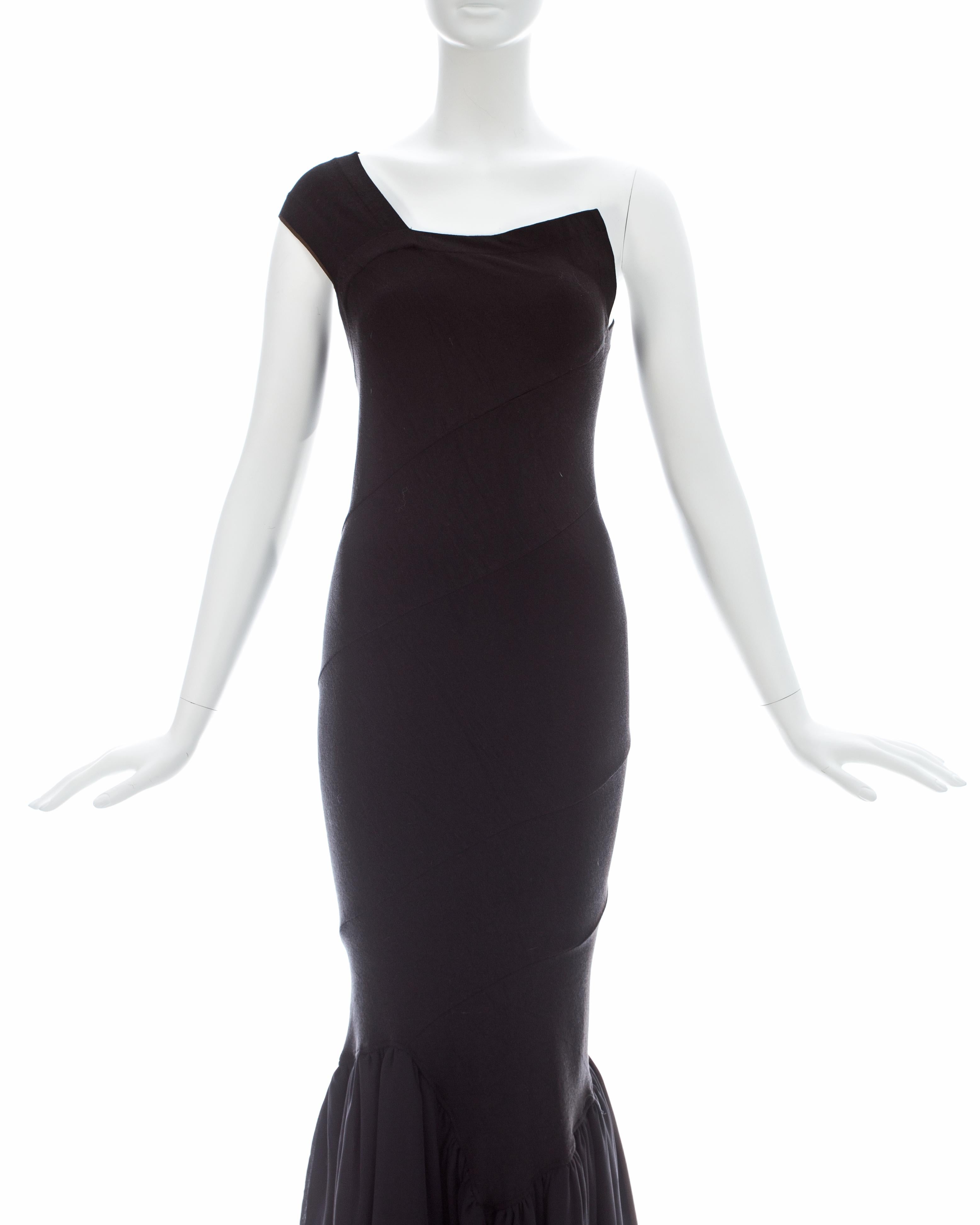 Black Comme des Garcons black nylon bias cut fishtail dress, ca. 1986 For Sale