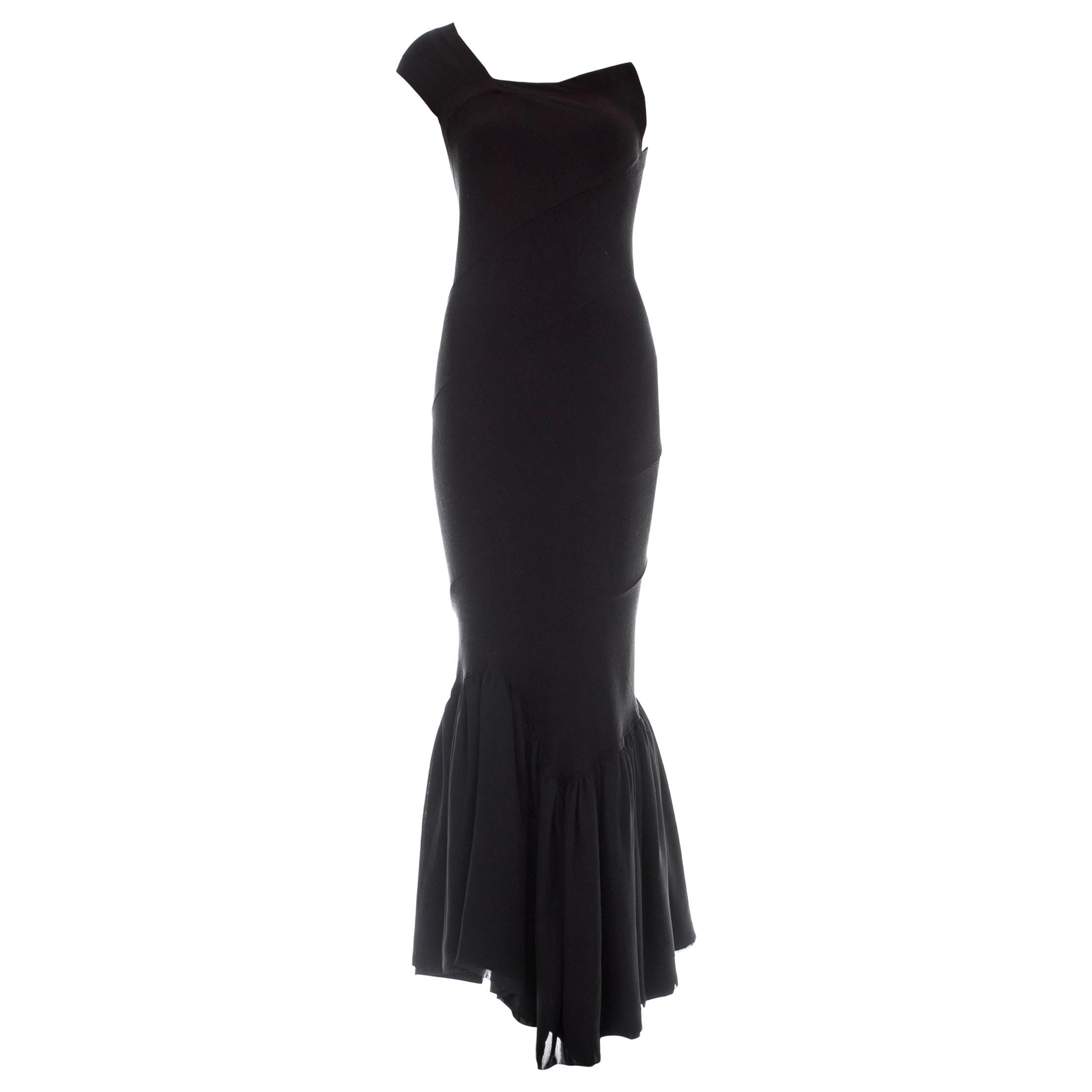 Comme des Garcons black nylon bias cut fishtail dress, ca. 1986 For Sale