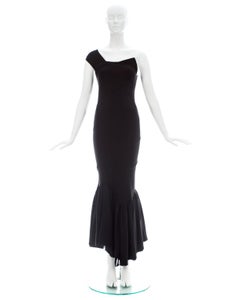Comme des Garcons black nylon bias cut fishtail dress, ss 1986