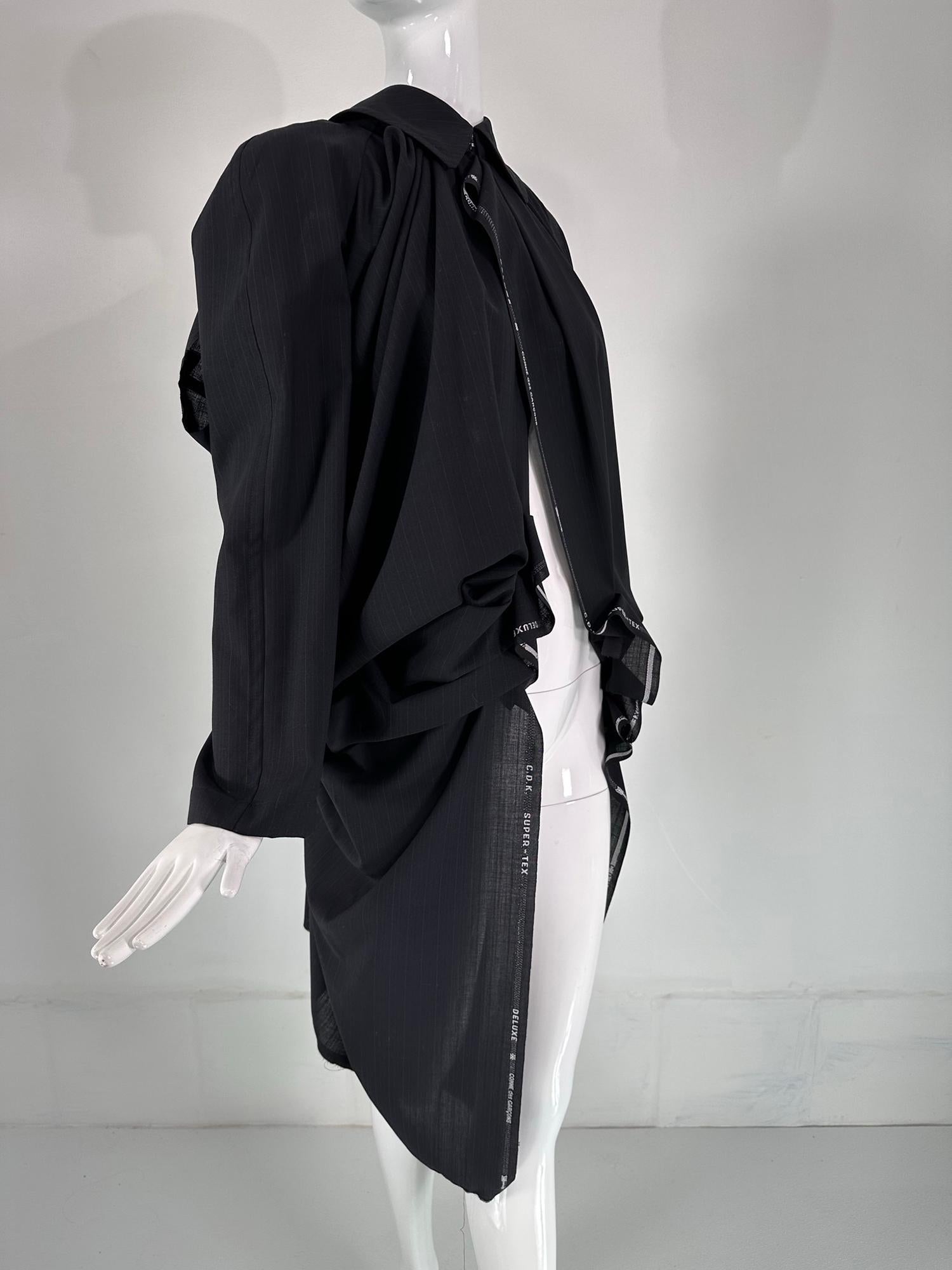 COMME DES GARCONS Black Pinstripe DECONSTRUCTED SELVEDGE COAT 2005 In Good Condition For Sale In West Palm Beach, FL