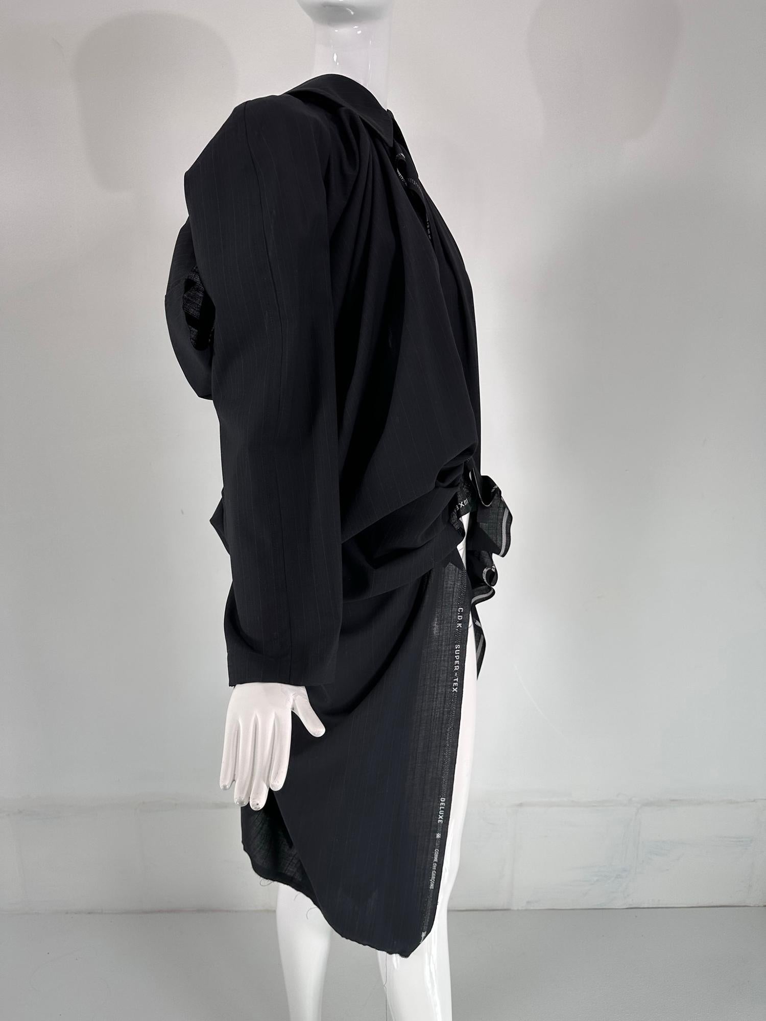 Women's or Men's COMME DES GARCONS Black Pinstripe DECONSTRUCTED SELVEDGE COAT 2005 For Sale
