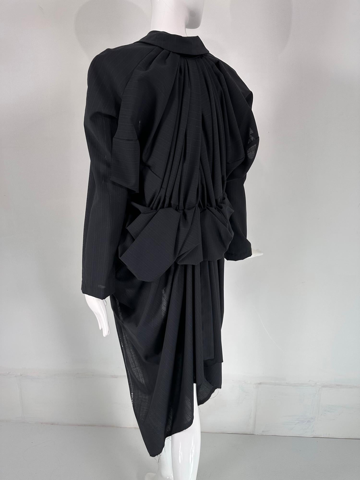 COMME DES GARCONS Black Pinstripe DECONSTRUCTED SELVEDGE COAT 2005 For Sale 3