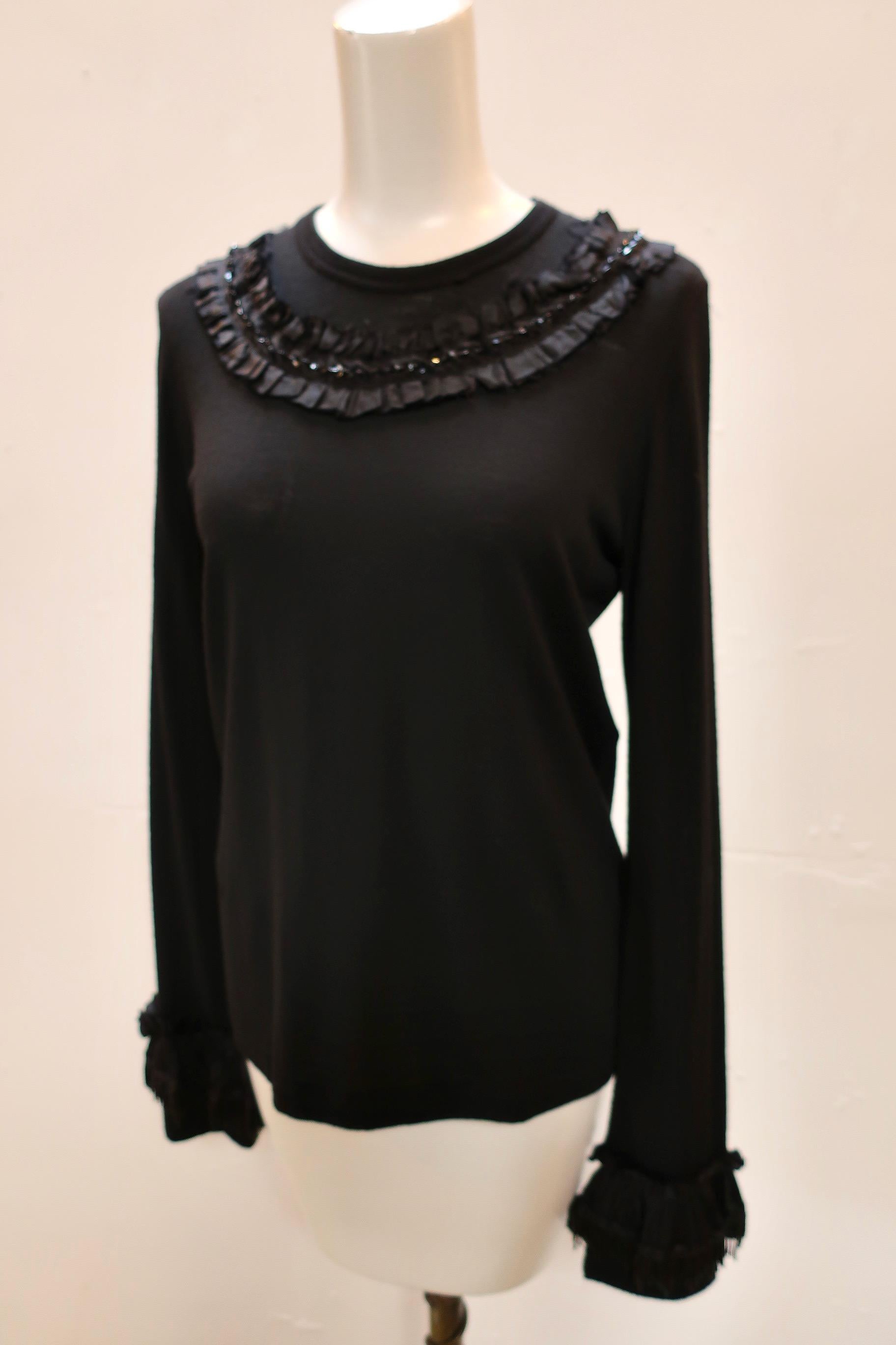 Comme des Garçons Black Sequin Embellished Long Sleeve Top For Sale 7