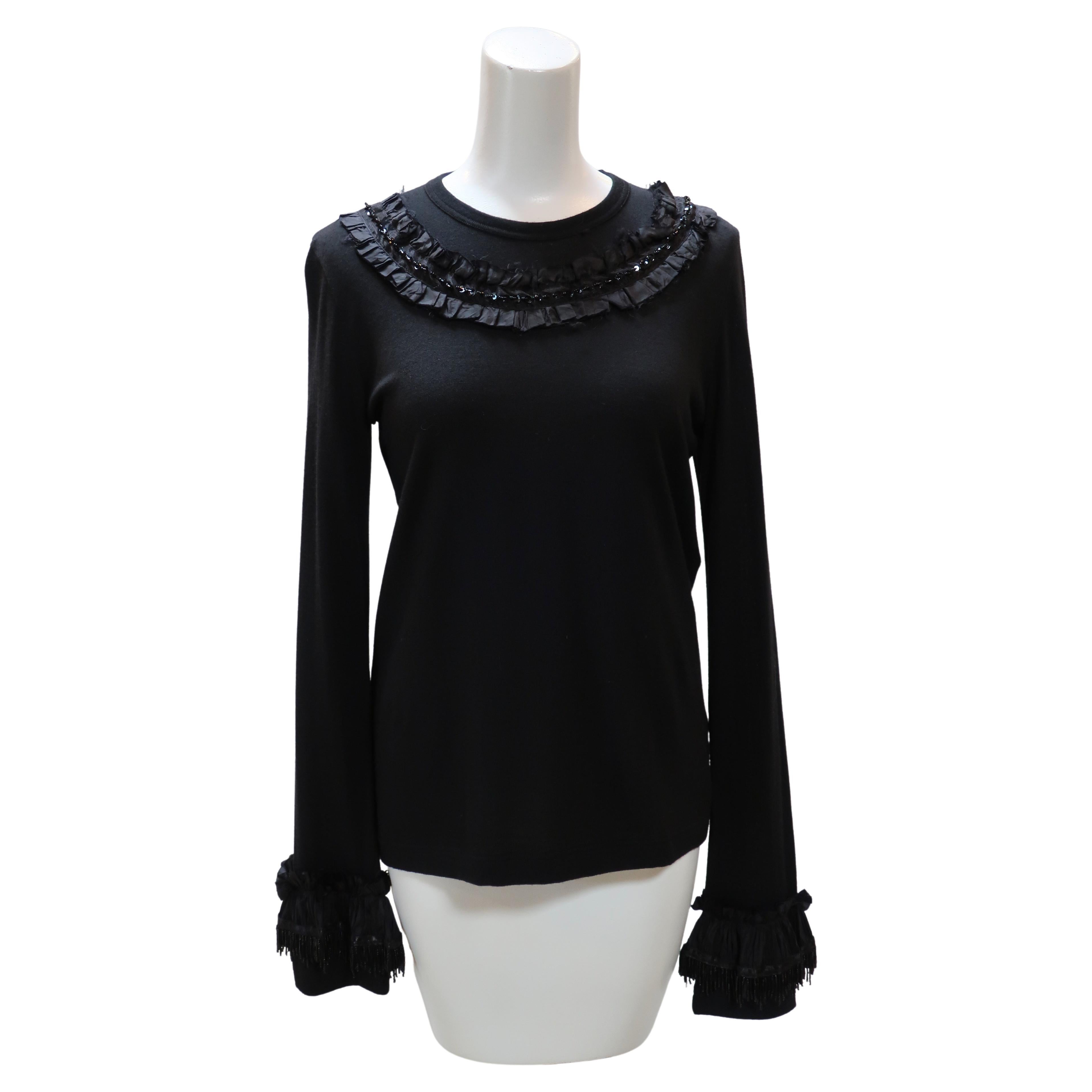 Comme des Garçons Black Sequin Embellished Long Sleeve Top For Sale