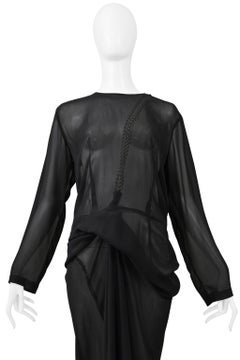 Comme Des Garcons Black Sheer Dress W/ Draping & Interior Silver Chains Aw 2000
