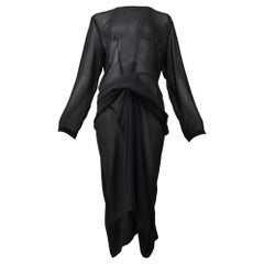 Comme Des Garcons Black Sheer Dress W/ Draping & Interior Silver Chains Aw 2000