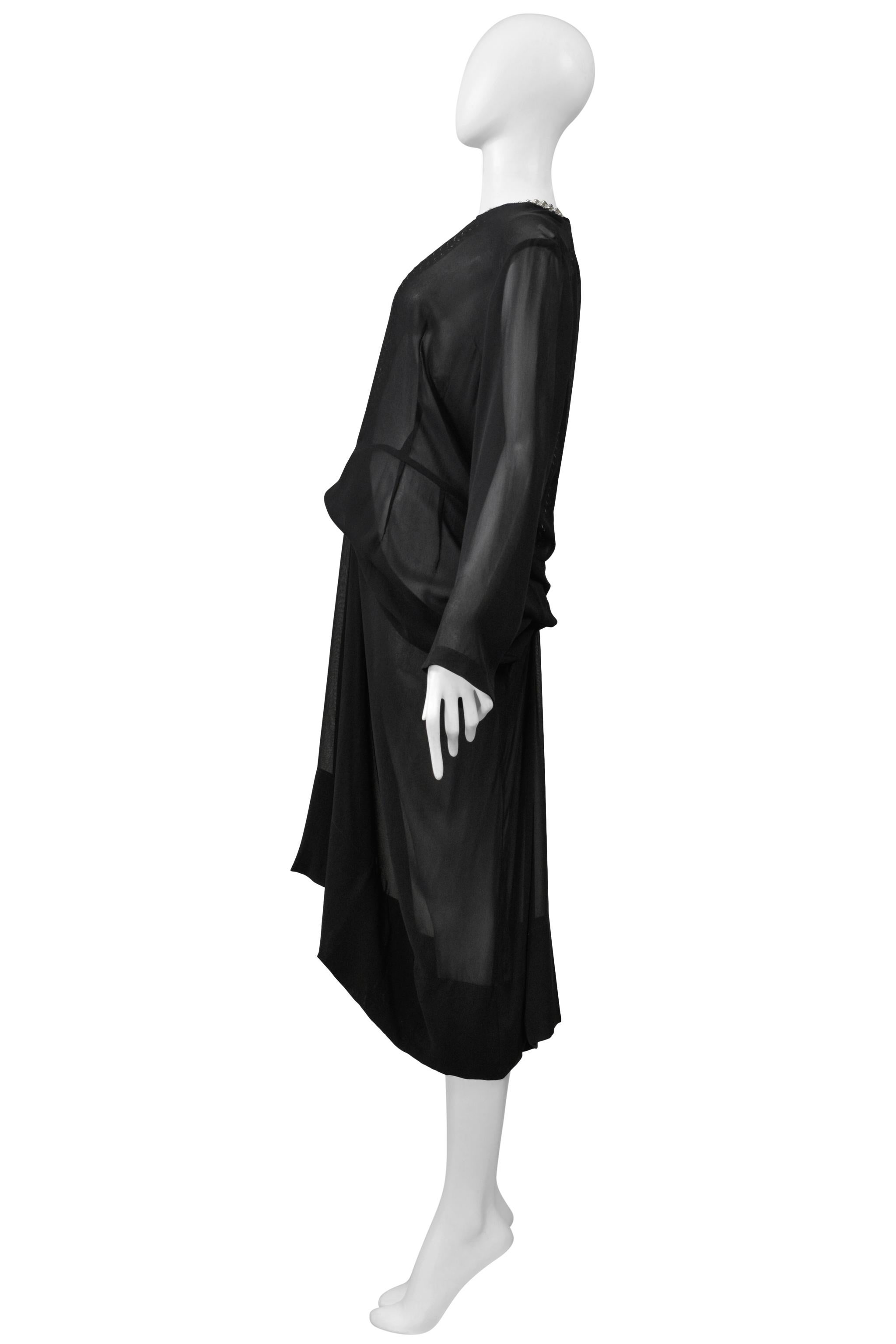 Comme Des Garcons Black Sheer Dress With Draping & Interior Silver Chains Aw 200 en vente 5