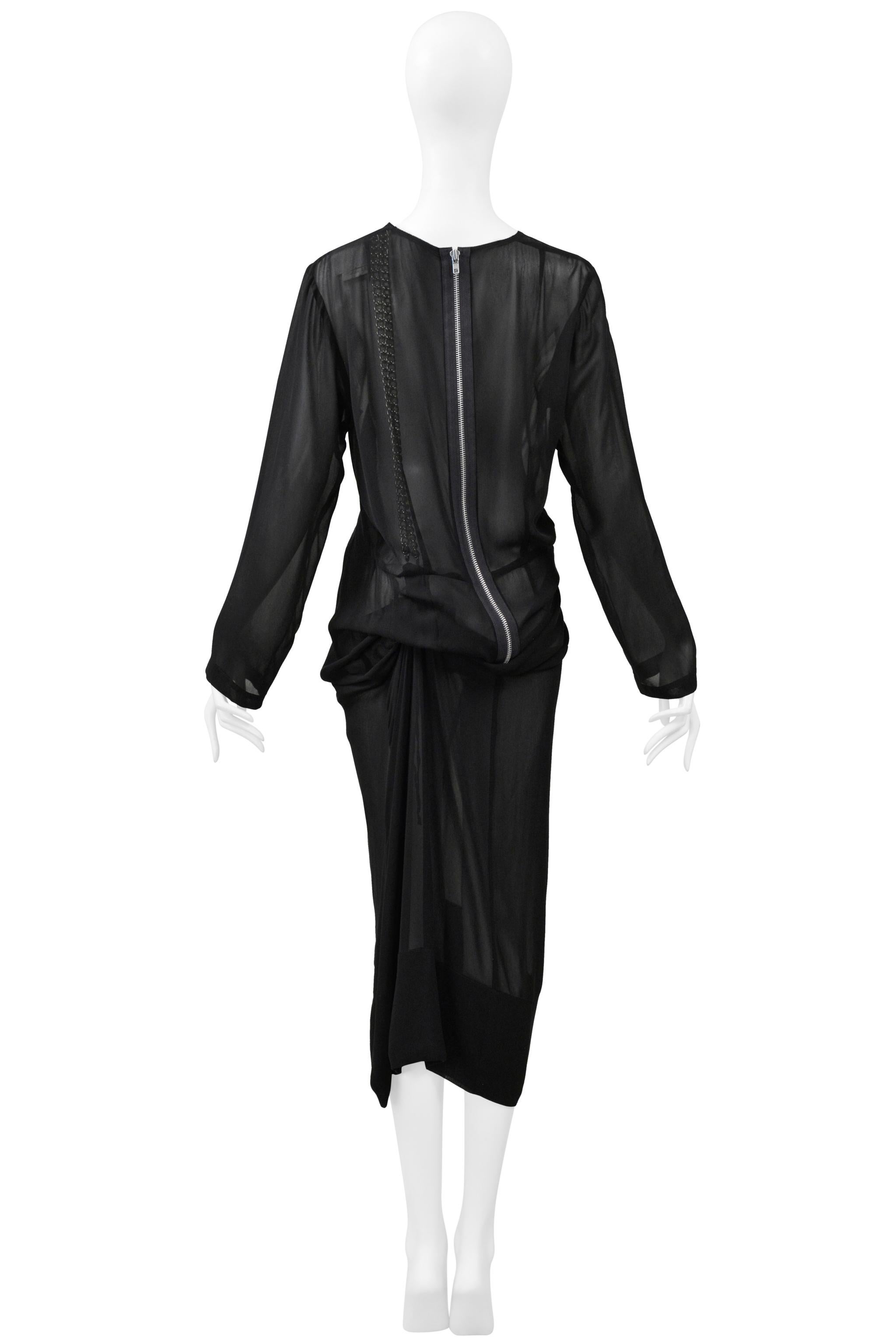Comme Des Garcons Black Sheer Dress With Draping & Interior Silver Chains Aw 200 en vente 6