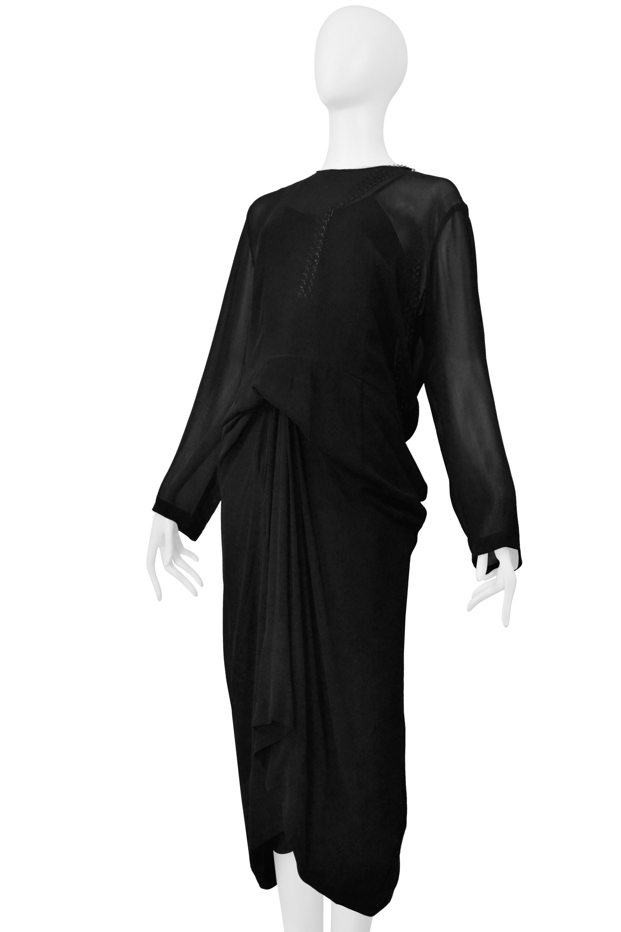 Comme Des Garcons Black Sheer Dress With Draping & Interior Silver Chains Aw 200 Excellent état - En vente à Los Angeles, CA