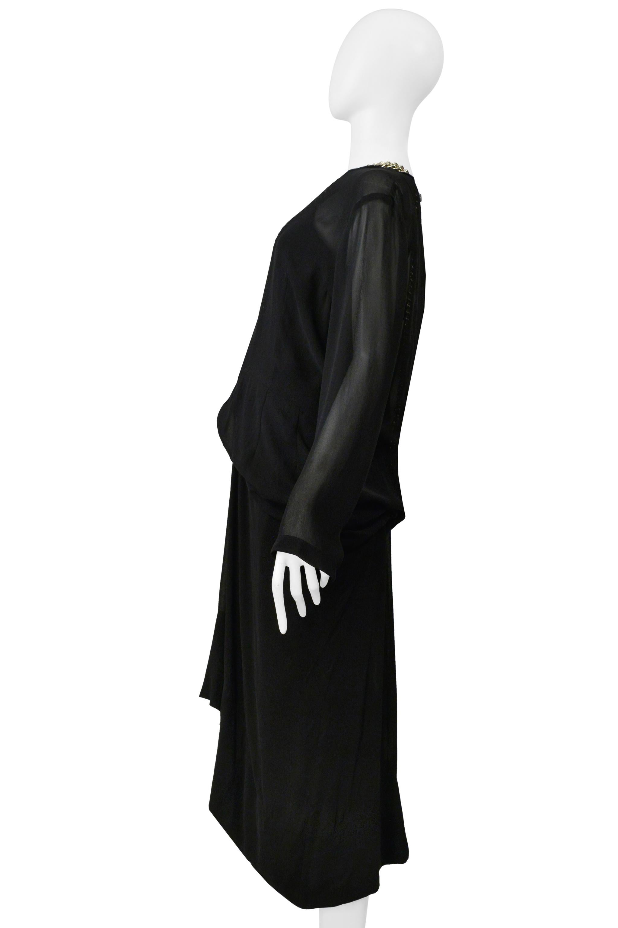 Comme Des Garcons Black Sheer Dress With Draping & Interior Silver Chains Aw 200 Pour femmes en vente