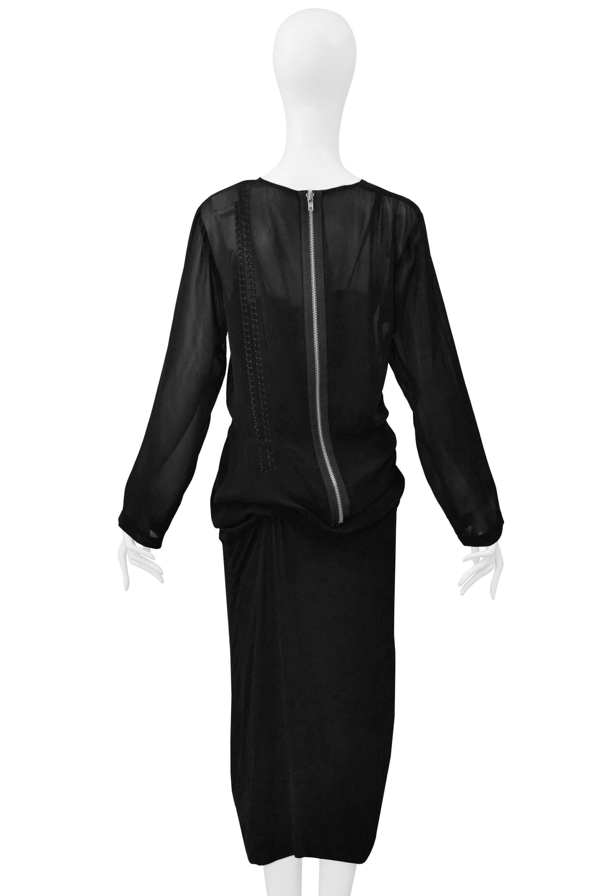 Comme Des Garcons Black Sheer Dress With Draping & Interior Silver Chains Aw 200 en vente 1
