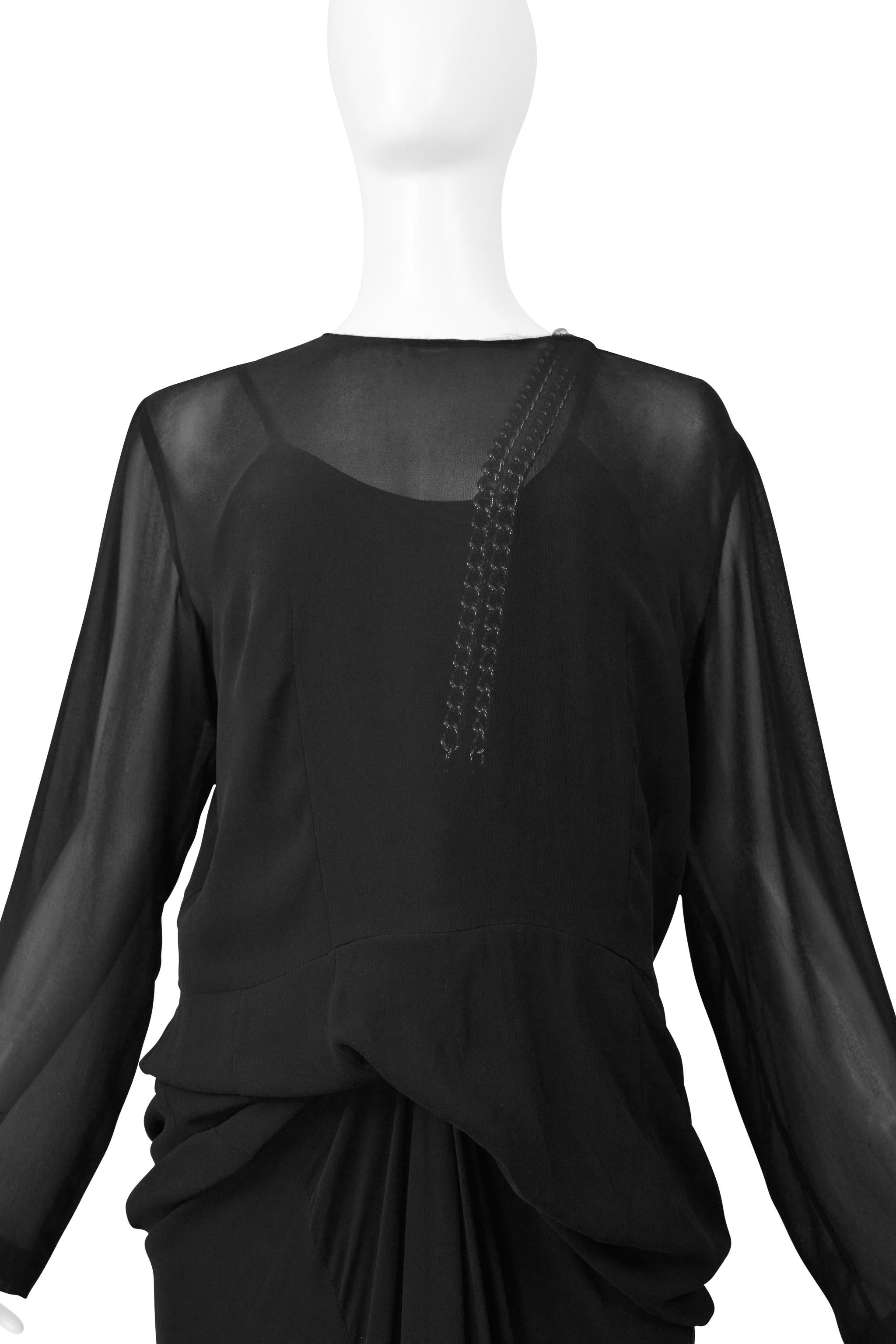 Comme Des Garcons Black Sheer Dress With Draping & Interior Silver Chains Aw 200 en vente 2