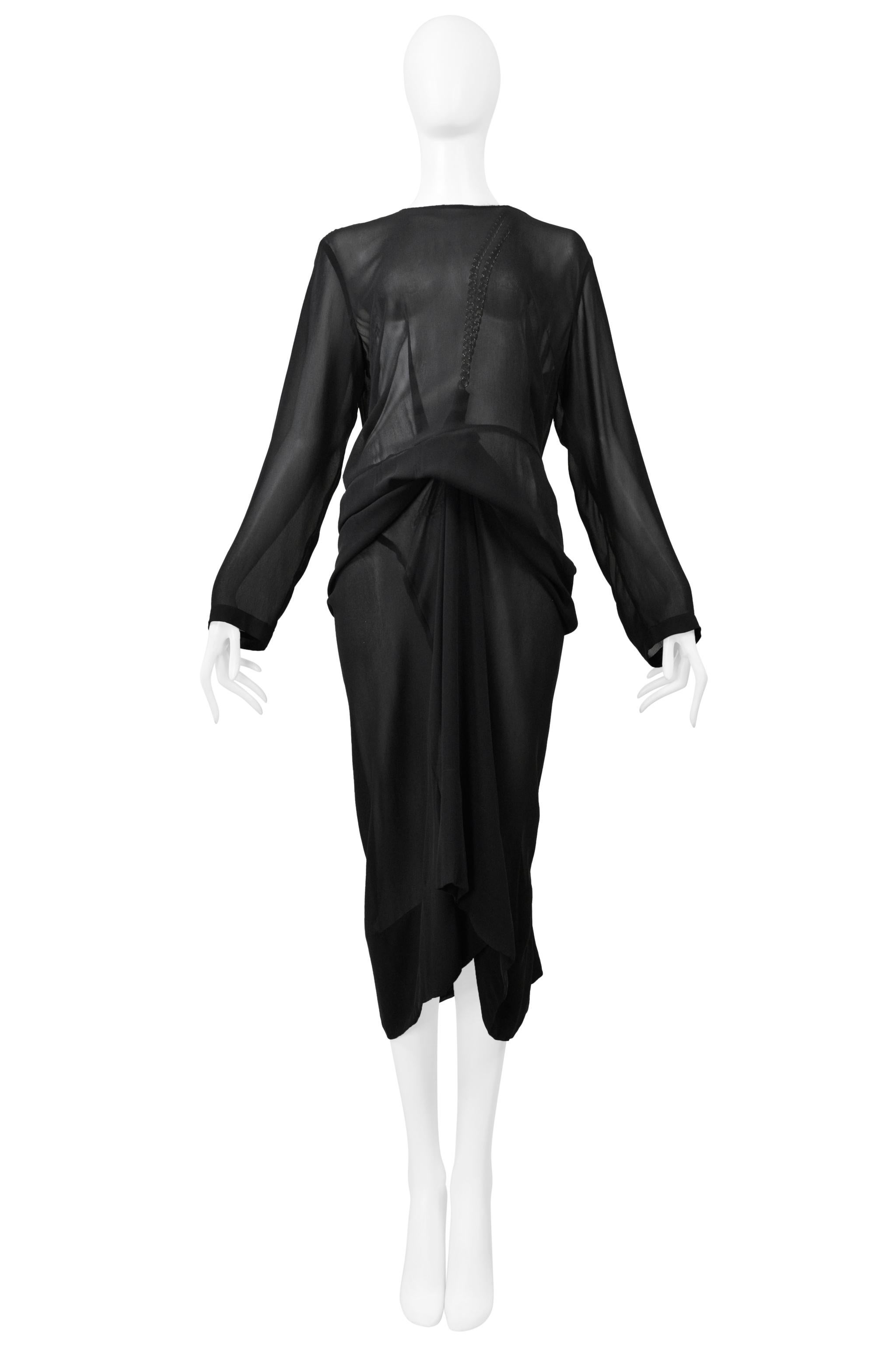 Comme Des Garcons Black Sheer Dress With Draping & Interior Silver Chains Aw 200 en vente 3