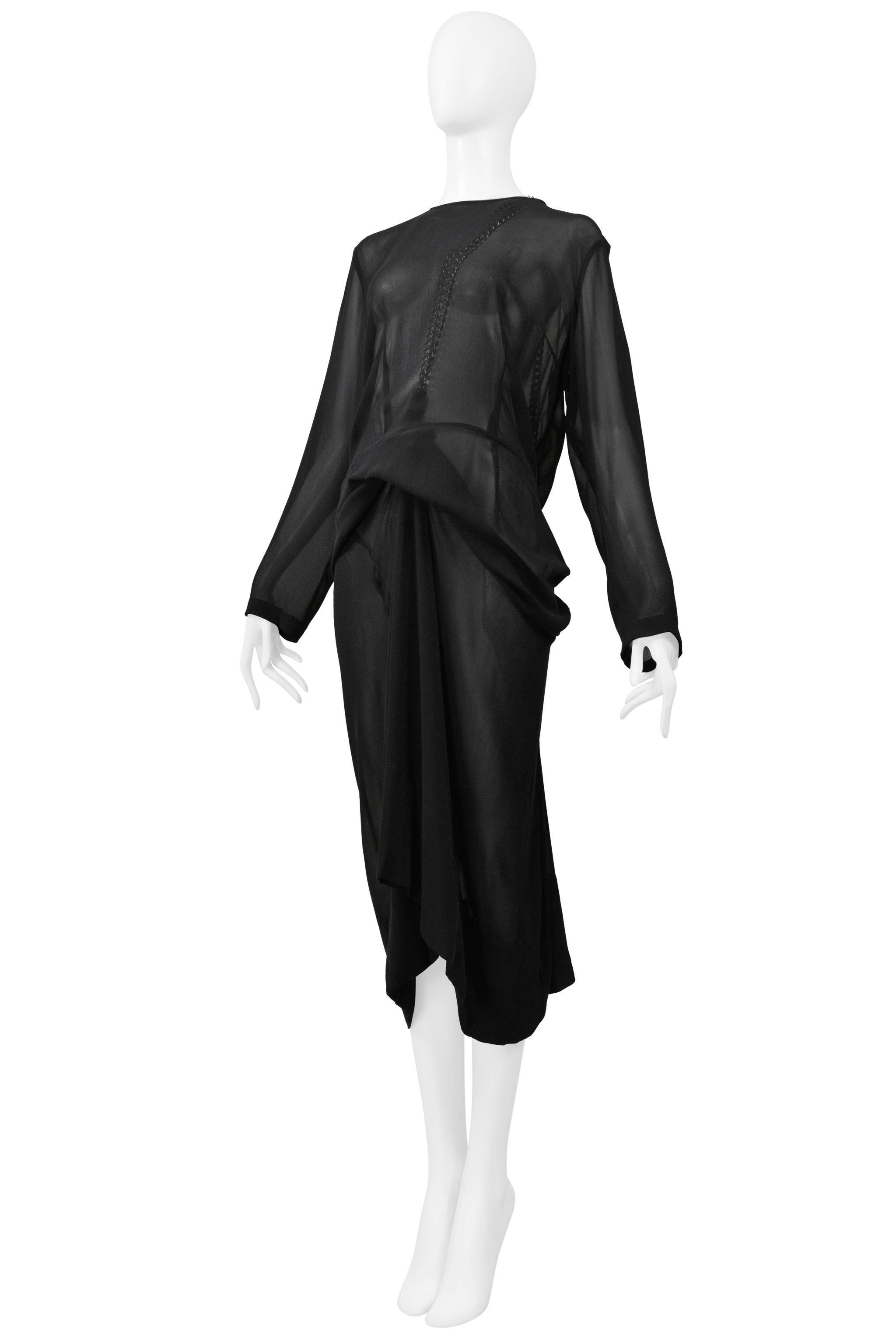 Comme Des Garcons Black Sheer Dress With Draping & Interior Silver Chains Aw 200 en vente 4