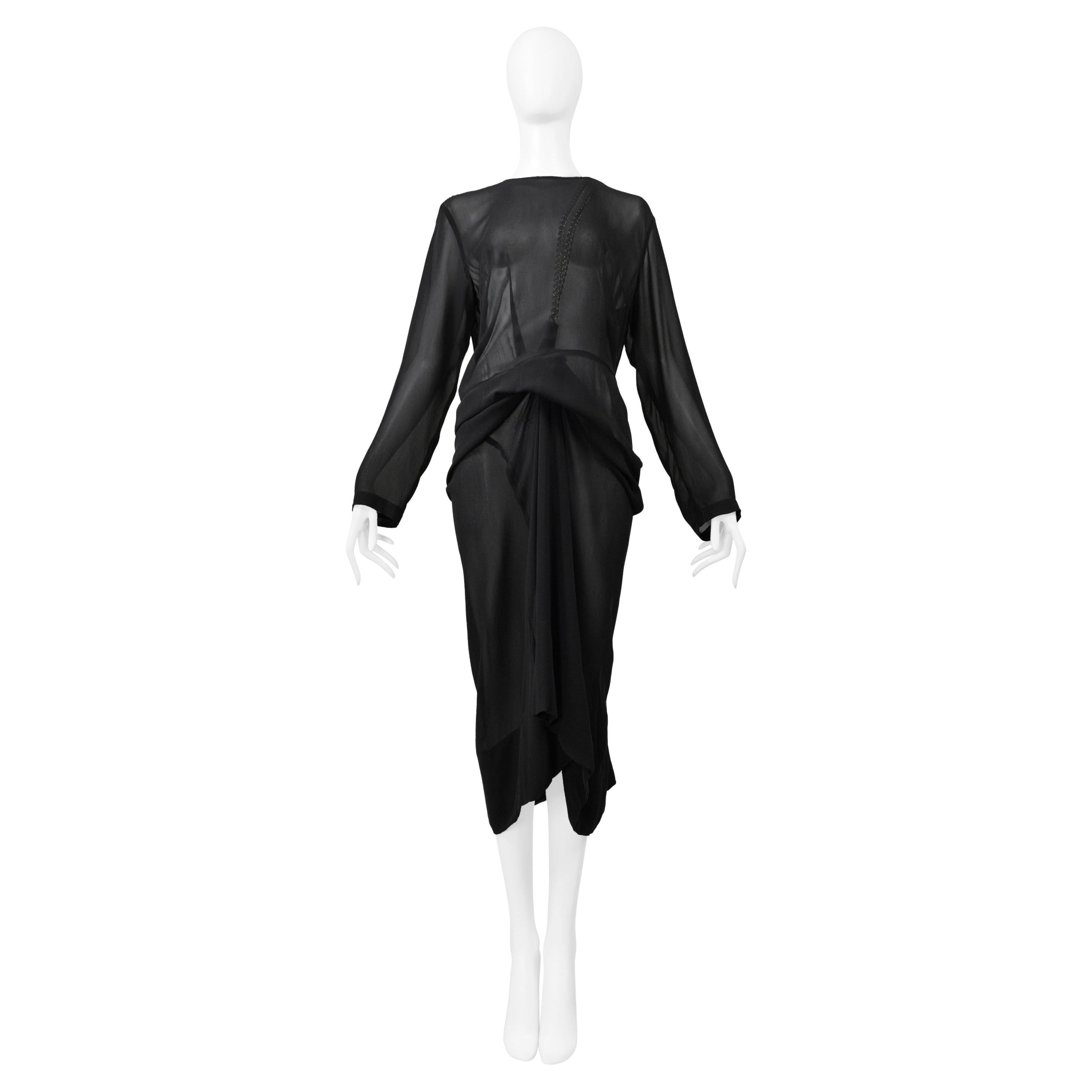 Comme Des Garcons Black Sheer Dress With Draping & Interior Silver Chains Aw 200