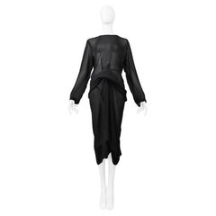 Comme Des Garcons Black Sheer Dress With Draping & Interior Silver Chains Aw 200