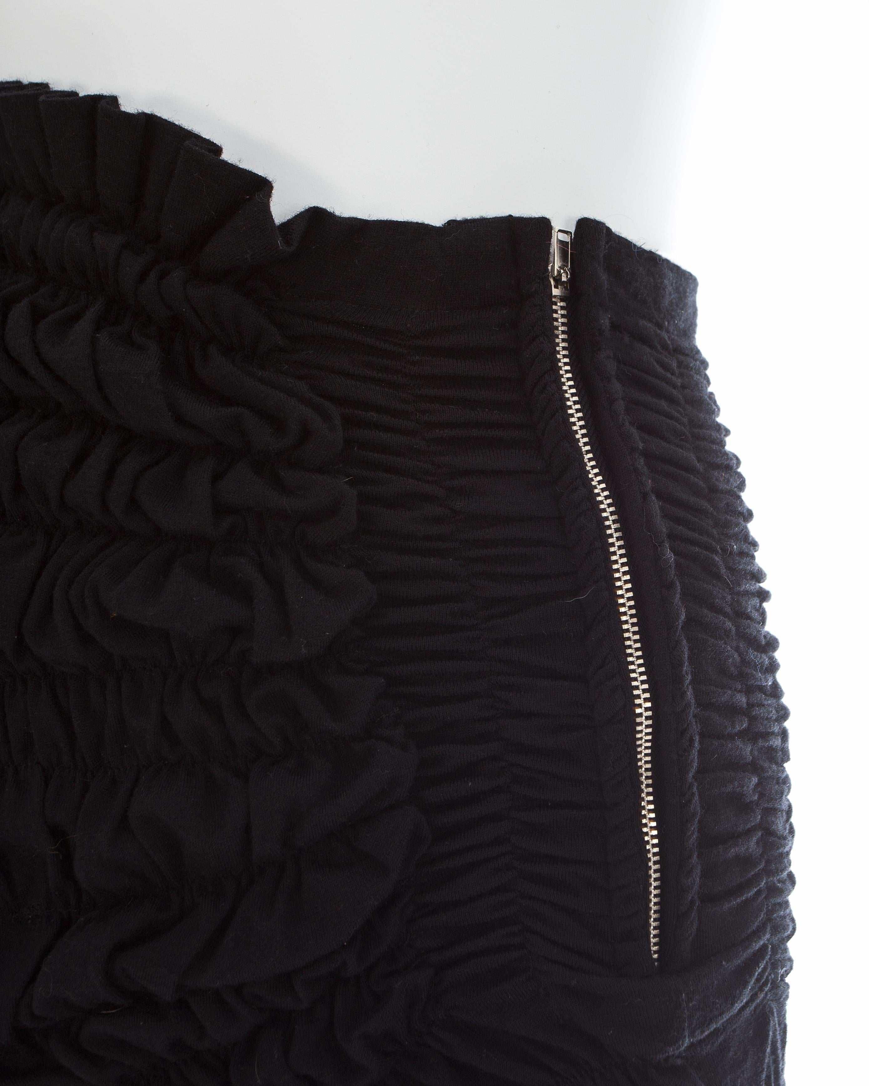 Black Comme des Garcons black shirred wool jersey skirt, ca. 1990 For Sale
