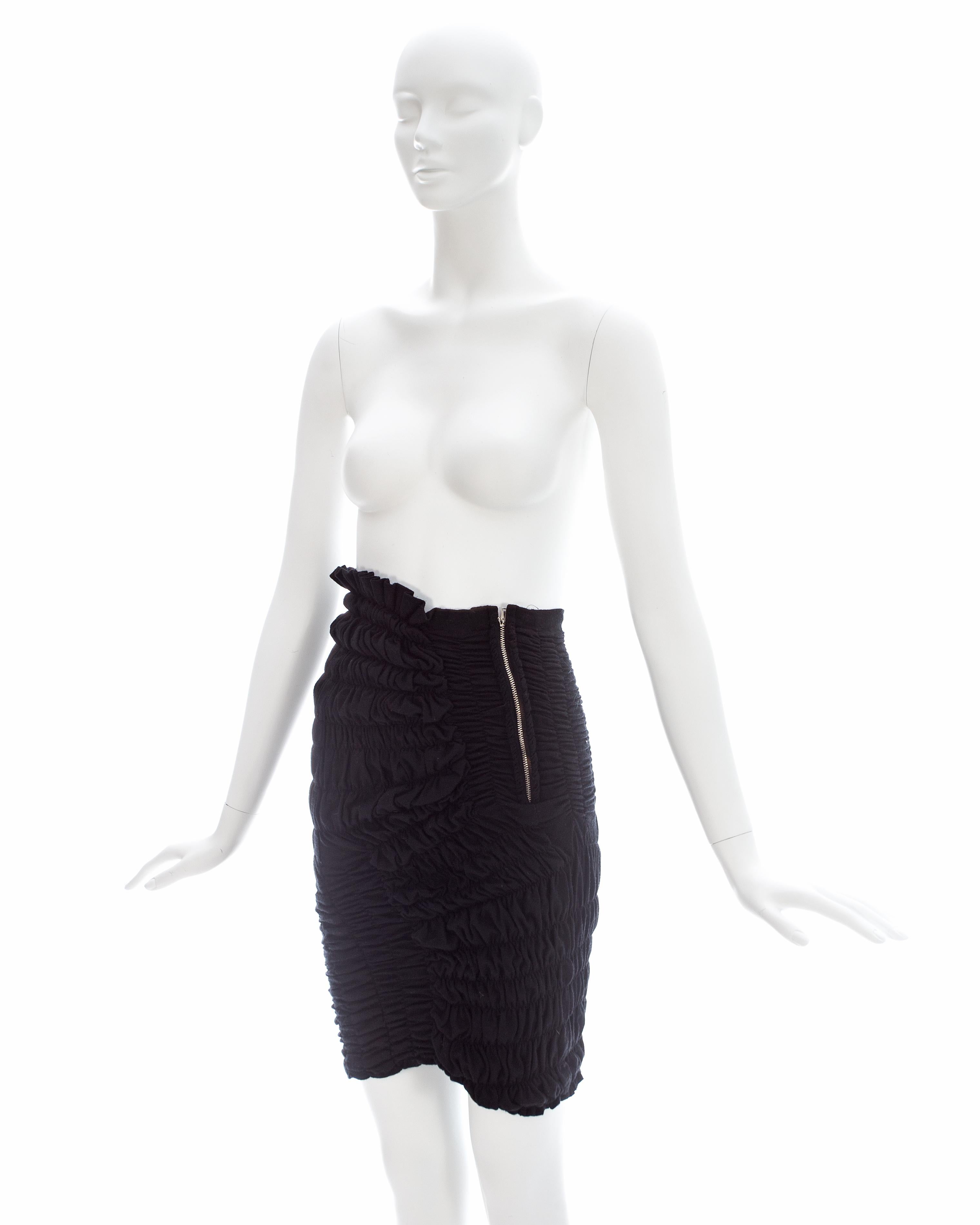 Comme des Garcons black shirred wool jersey skirt, ca. 1990 In Good Condition For Sale In London, London