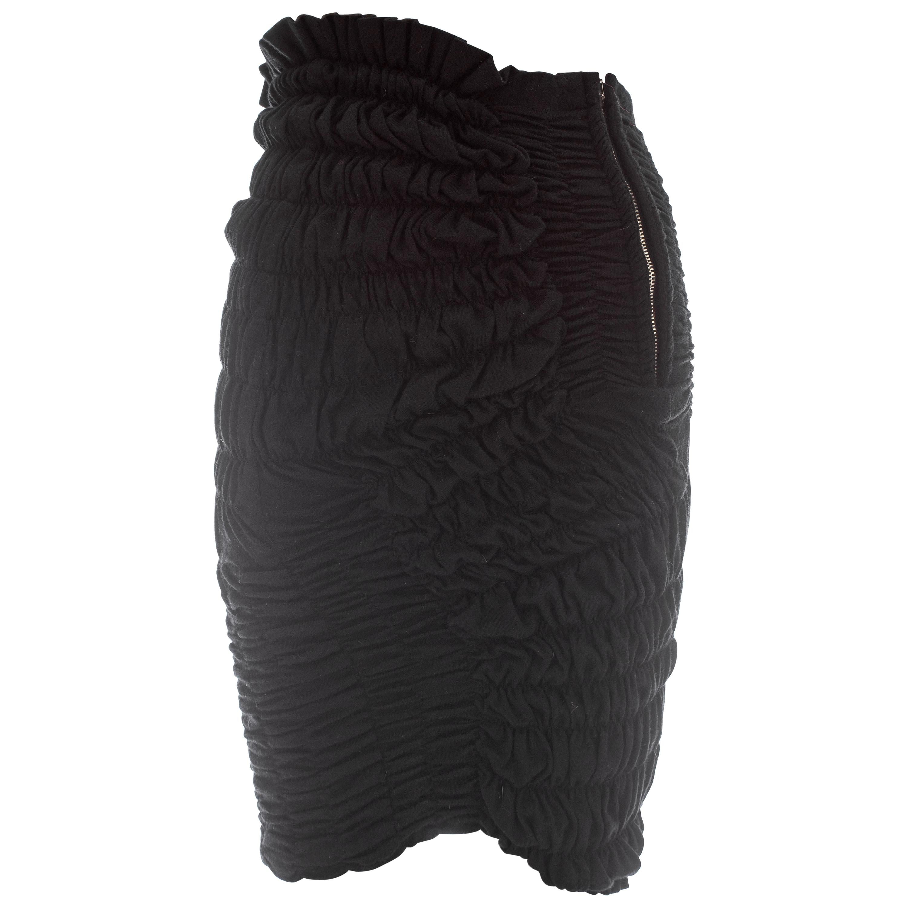 Comme des Garcons black shirred wool jersey skirt, ca. 1990 For Sale