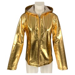 COMME des GARCONS - Veste zippée noire en polyester métallisé doré, taille M