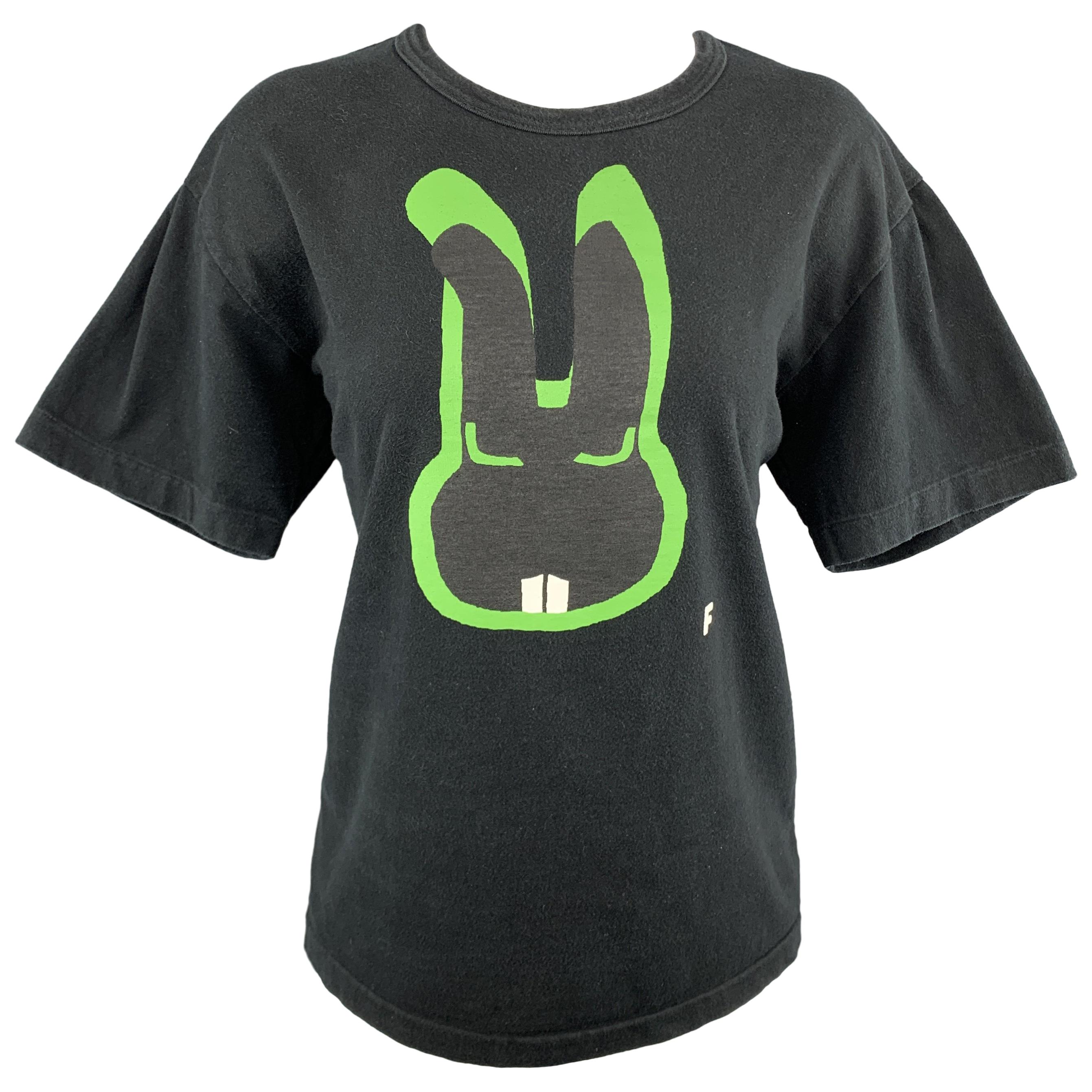 COMME des GARCONS BLACK Size XL Black & Green Bunny Graphic Crewneck T-shirt