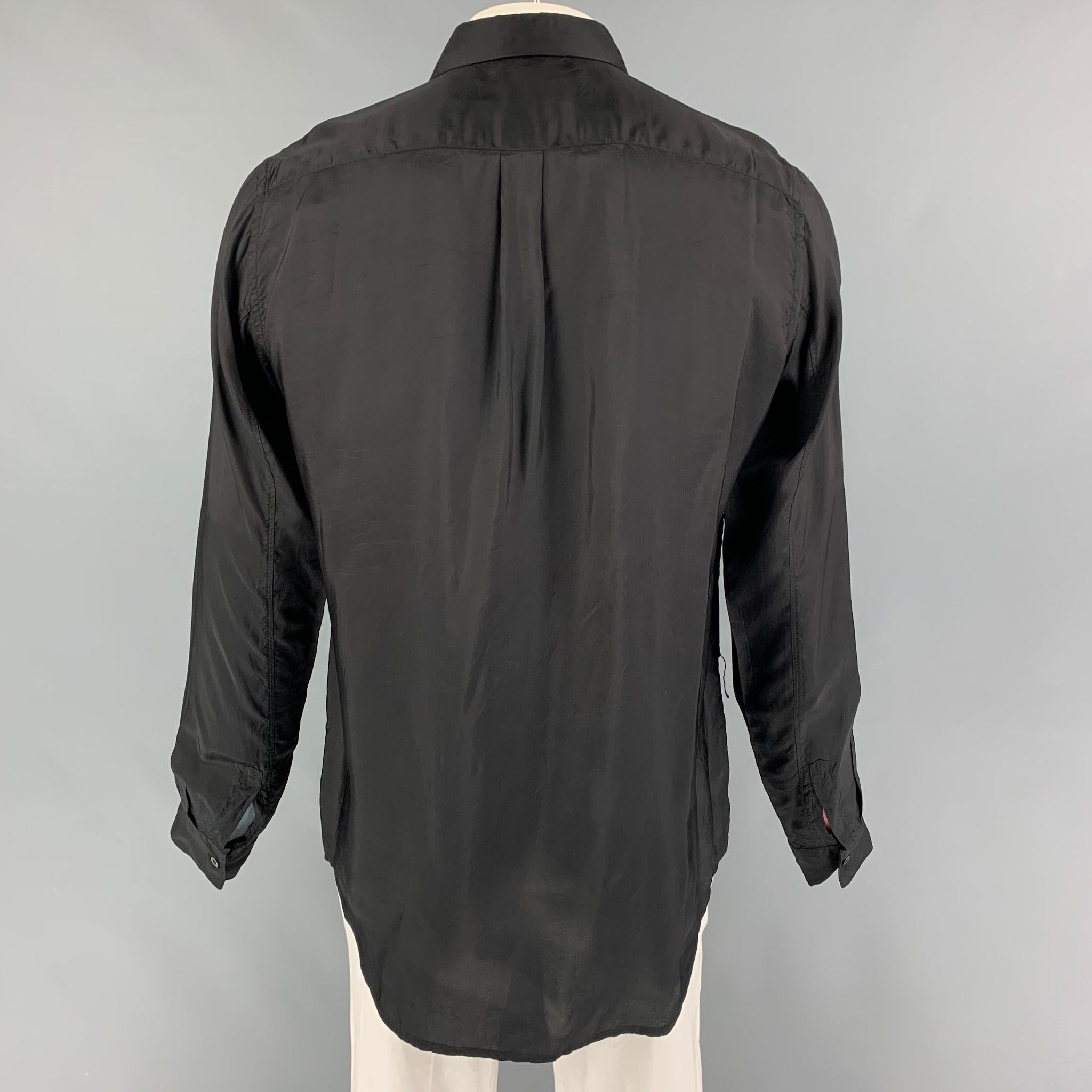 COMME des GARCONS BLACK Size XL Black Mixed Fabrics Cotton Long Sleeve Shirt In Good Condition In San Francisco, CA