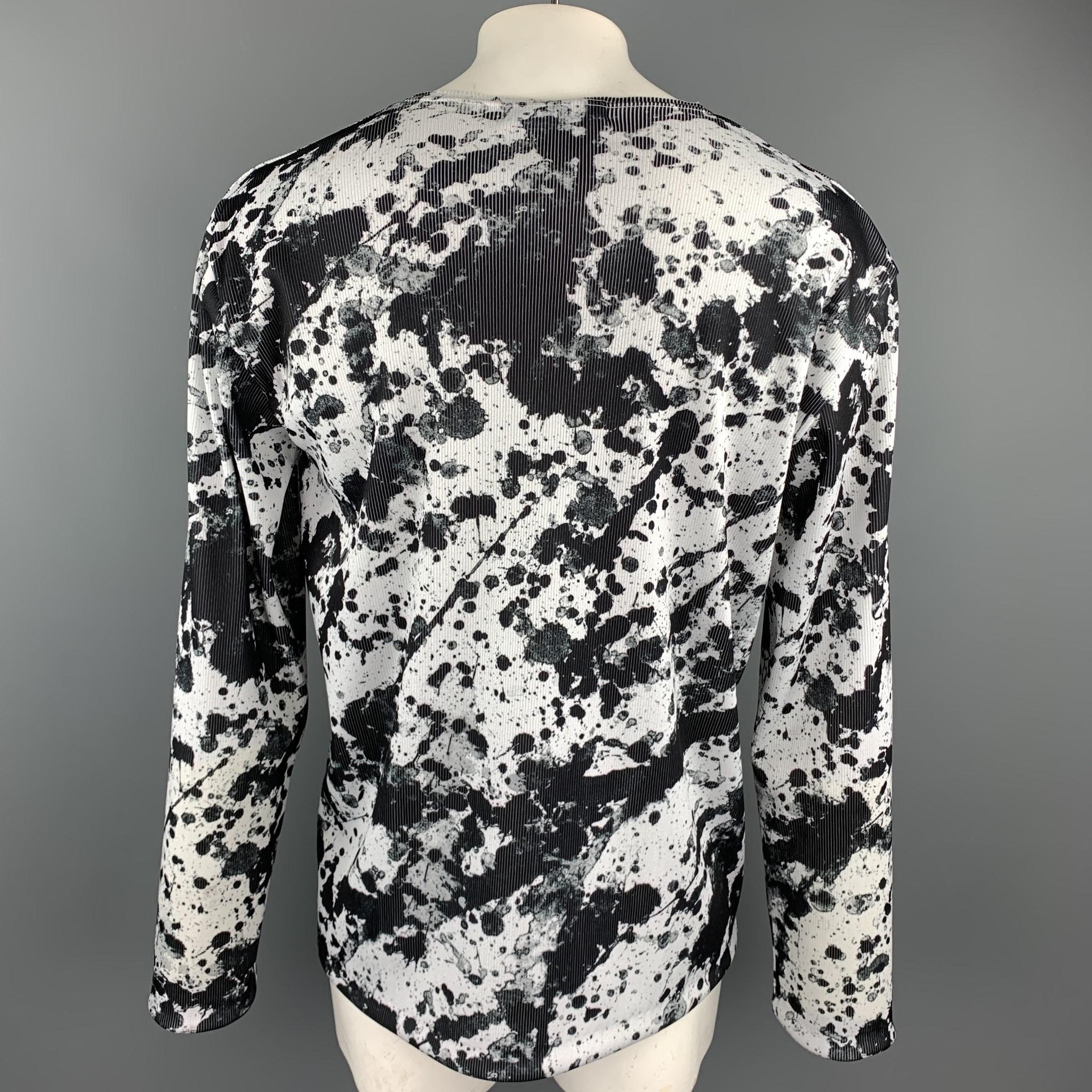 COMME des GARCONS BLACK Size XXL Black & White Splattered Polyester Pullover In New Condition In San Francisco, CA