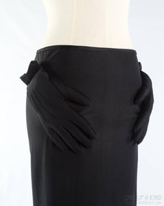 Comme des Garcons black spandex pencil skirt with embossed gloves, aw 2007